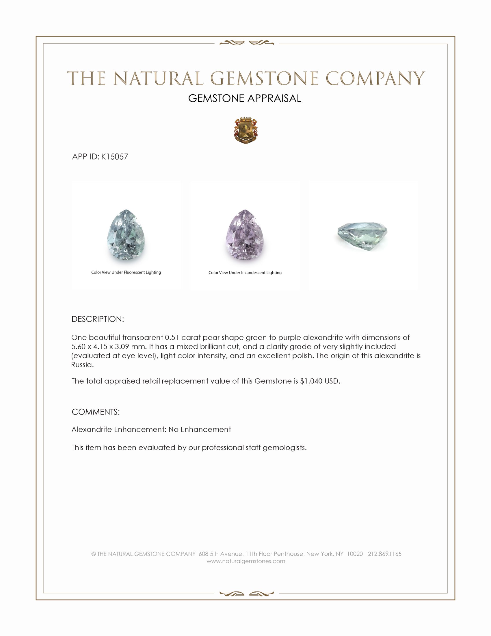 0.51 Ct. Alexandrite from Russia
