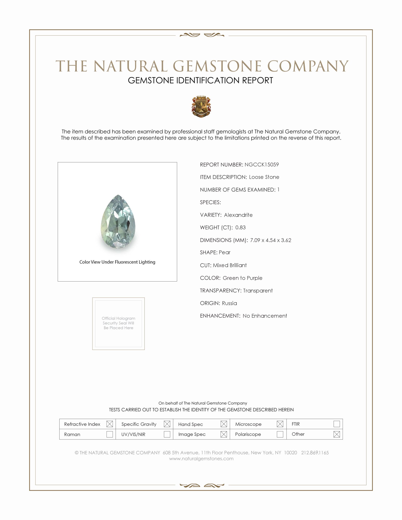 0.83 Ct. Alexandrite from Russia