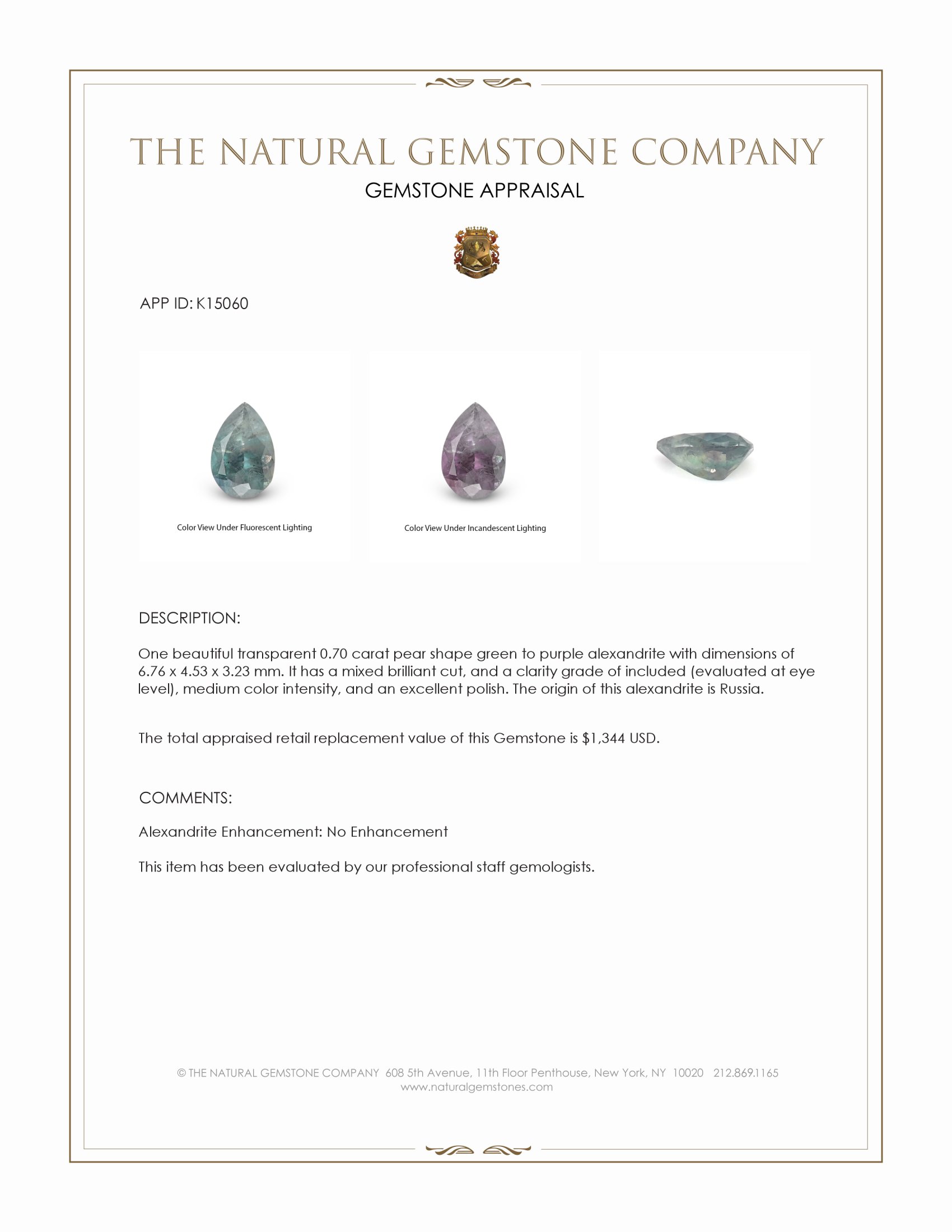 0.70 Ct. Alexandrite from Russia