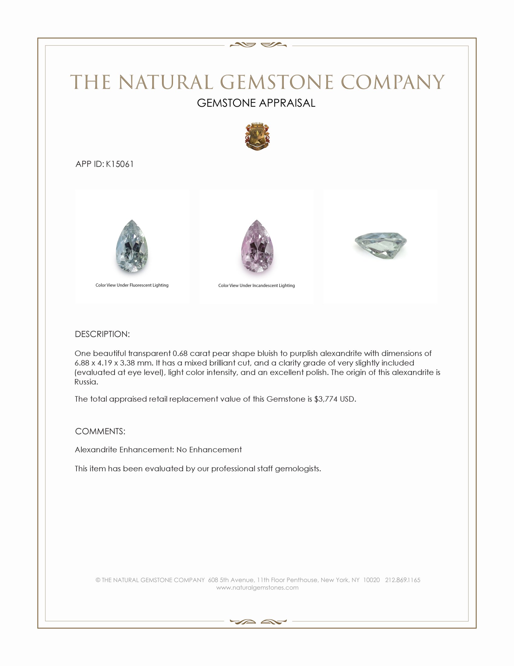 0.68 Ct. Alexandrite from Russia