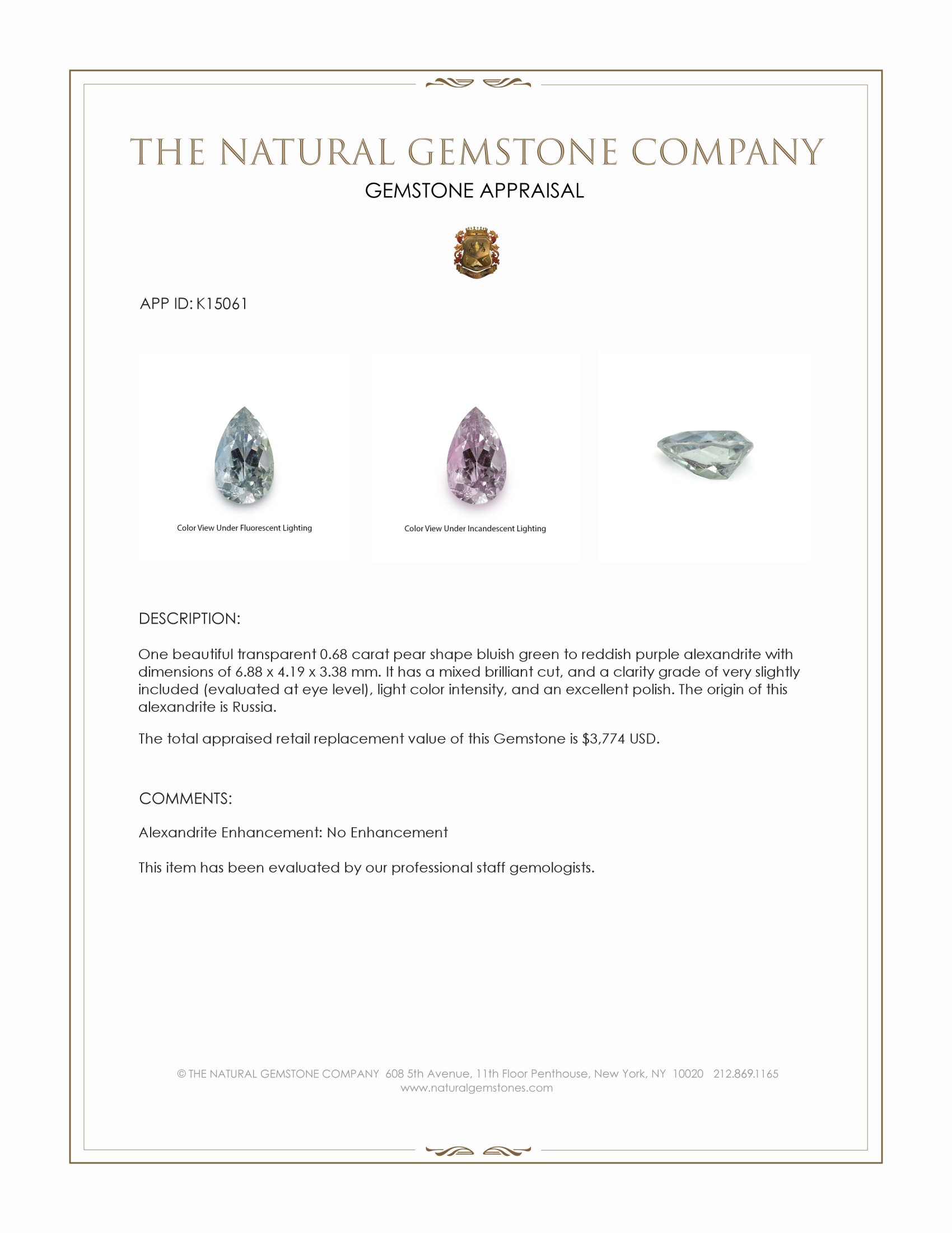 0.68 Ct. Alexandrite from Russia