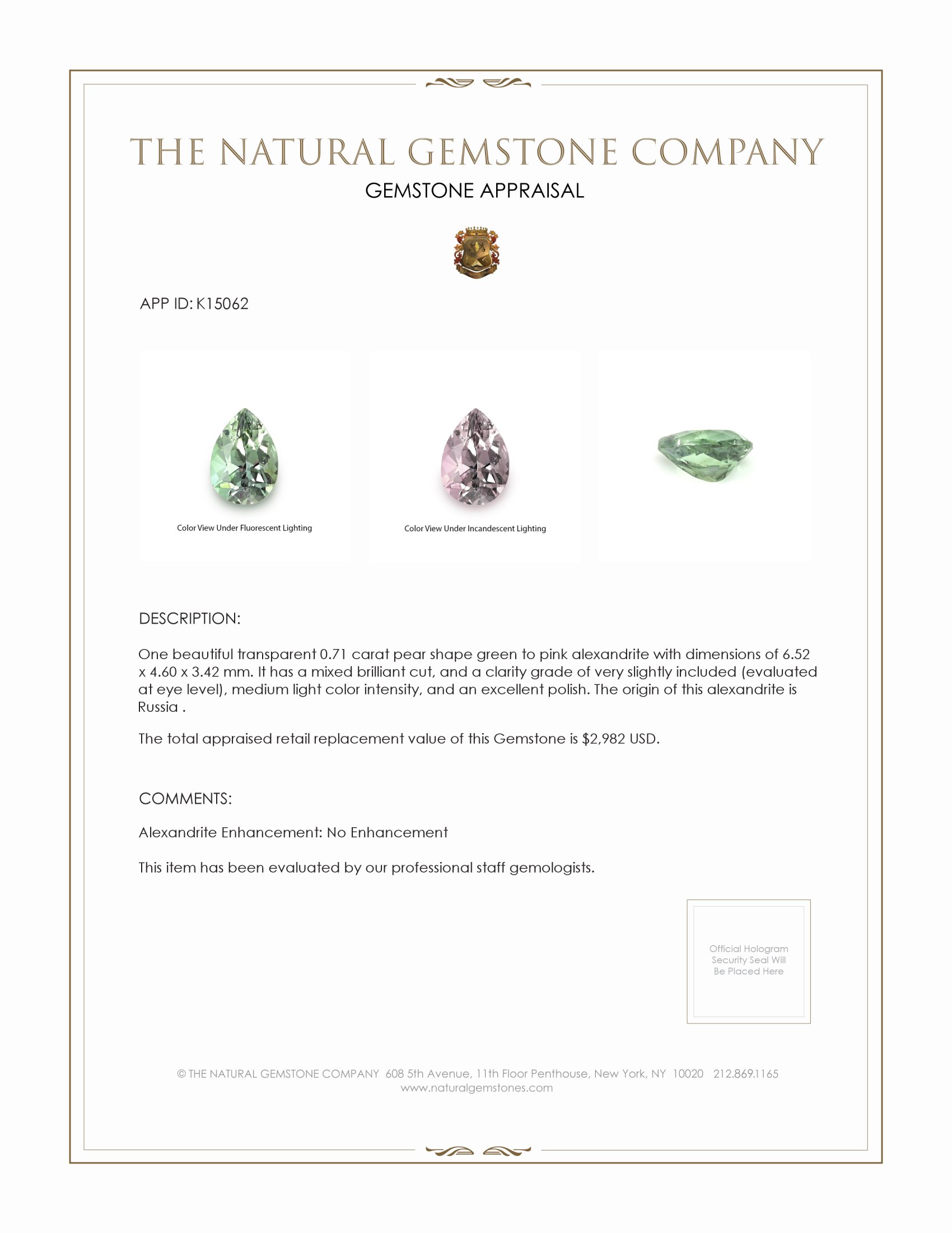 0.71 Ct. Alexandrite from Russia