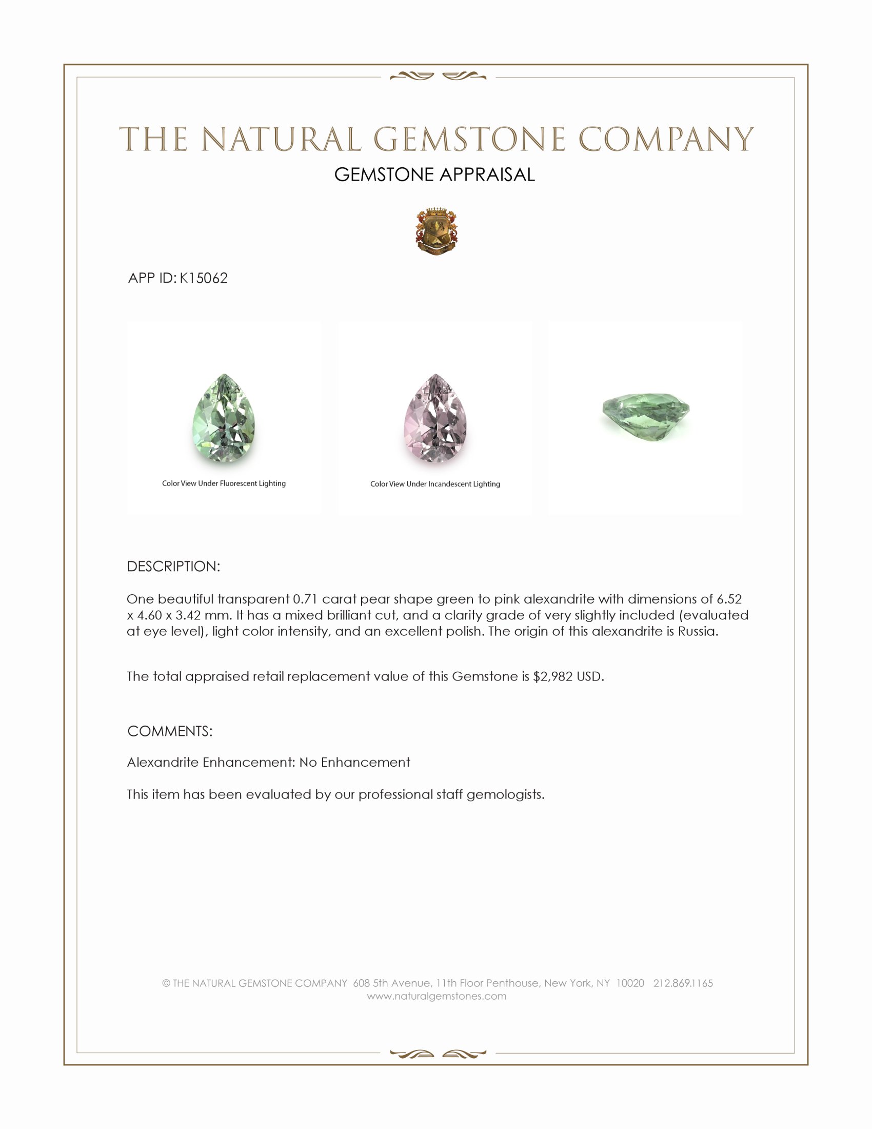 0.71 Ct. Alexandrite from Russia