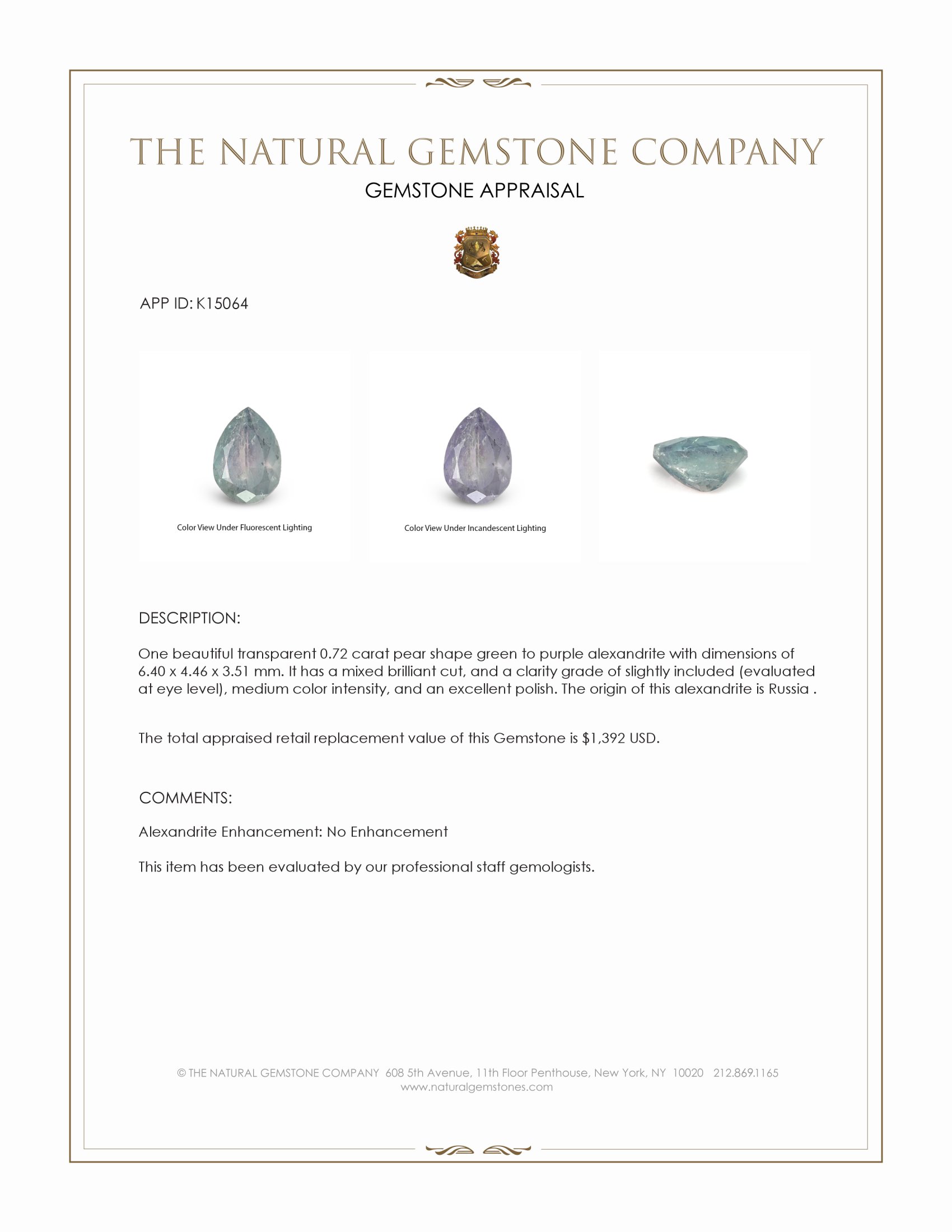 0.72 Ct. Alexandrite from Russia