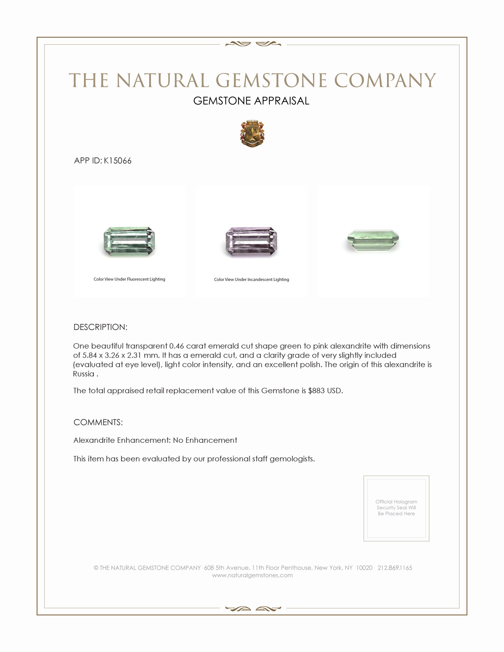 0.46 Ct. Alexandrite from Russia