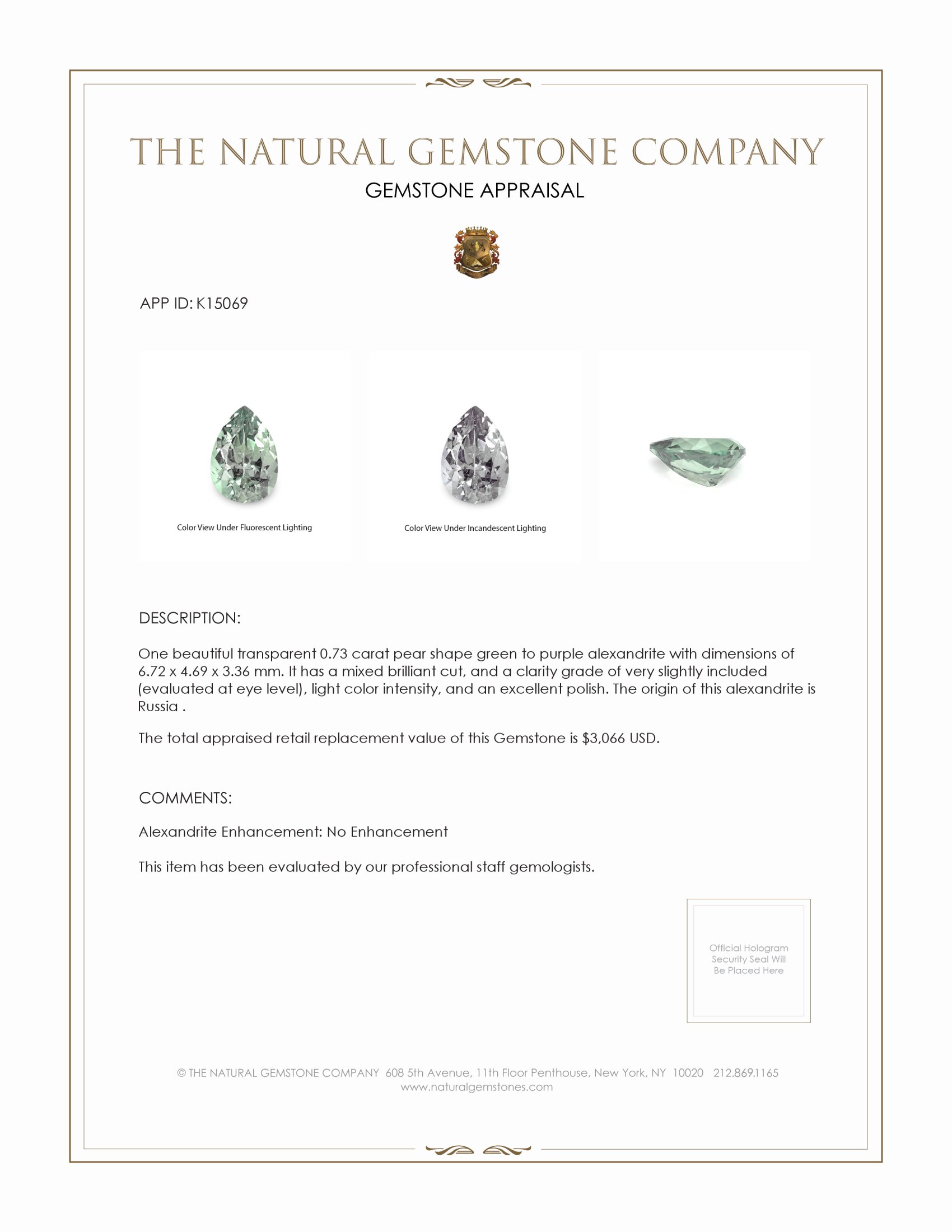 0.73 Ct. Alexandrite from Russia