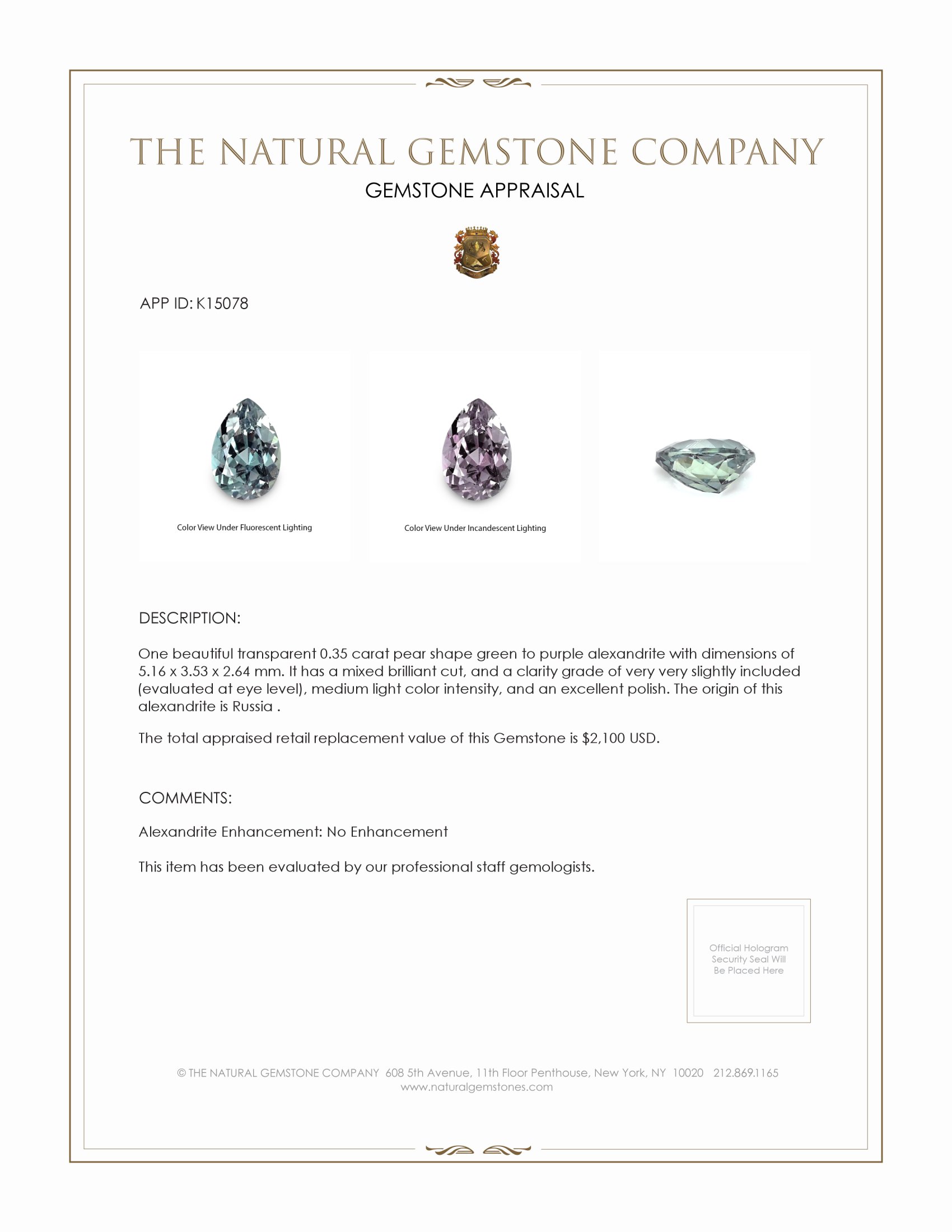 0.35 Ct. Alexandrite from Russia