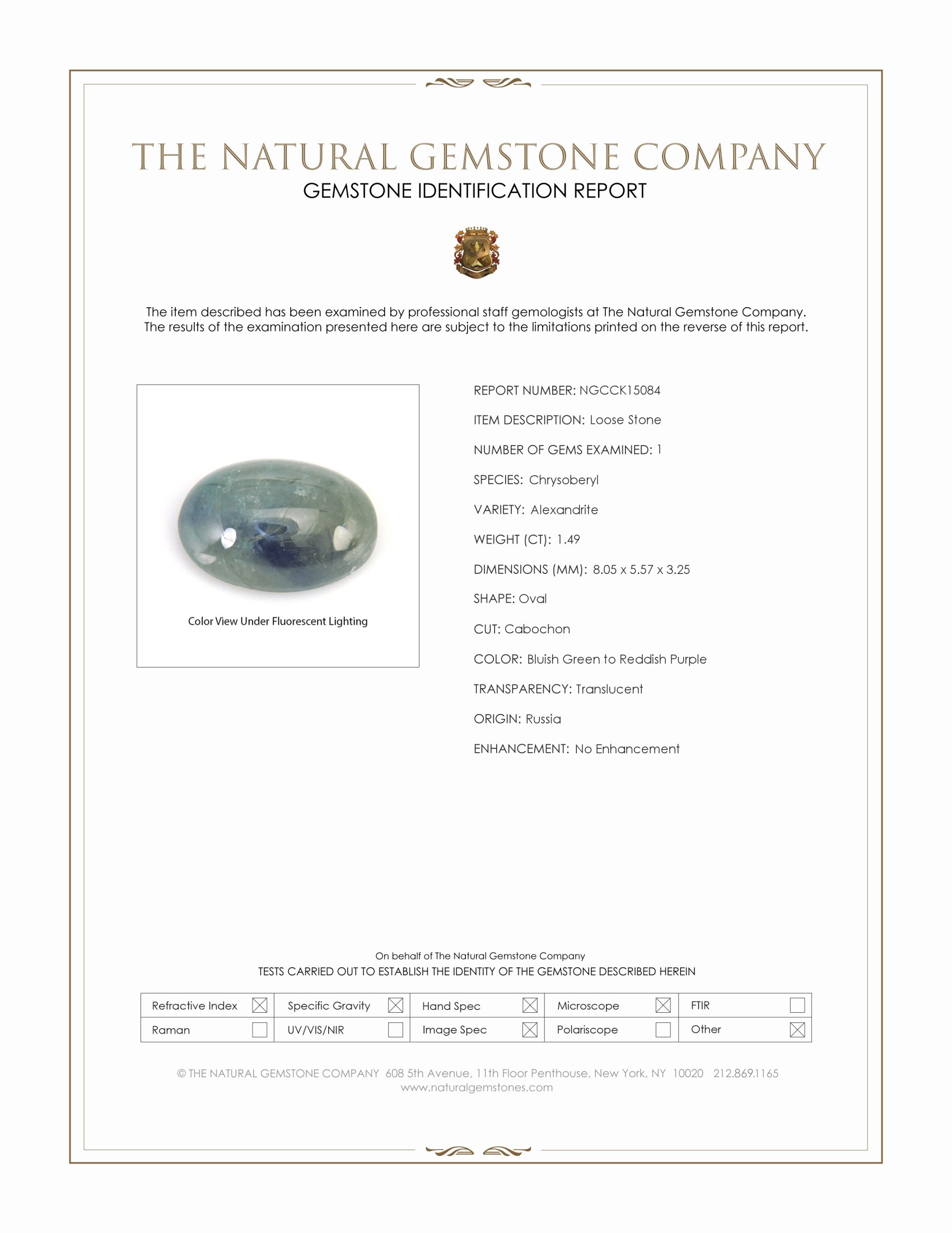 1.49 Ct. Cabochon Alexandrite from Russia