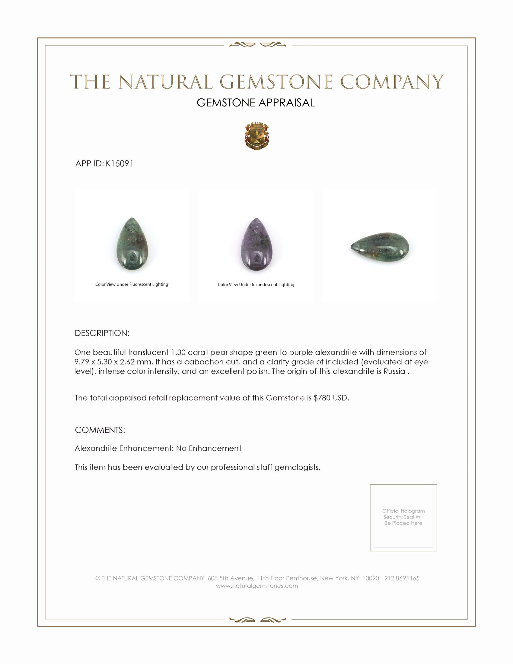 1.30 Ct. Cabochon Alexandrite from Russia