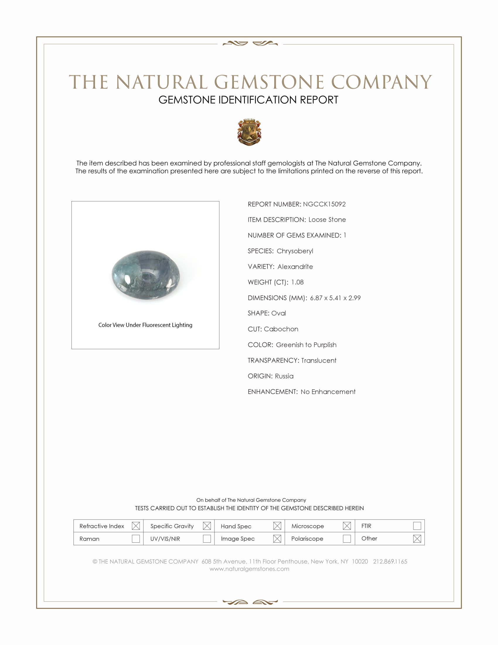 1.08 Ct. Cabochon Alexandrite from Russia
