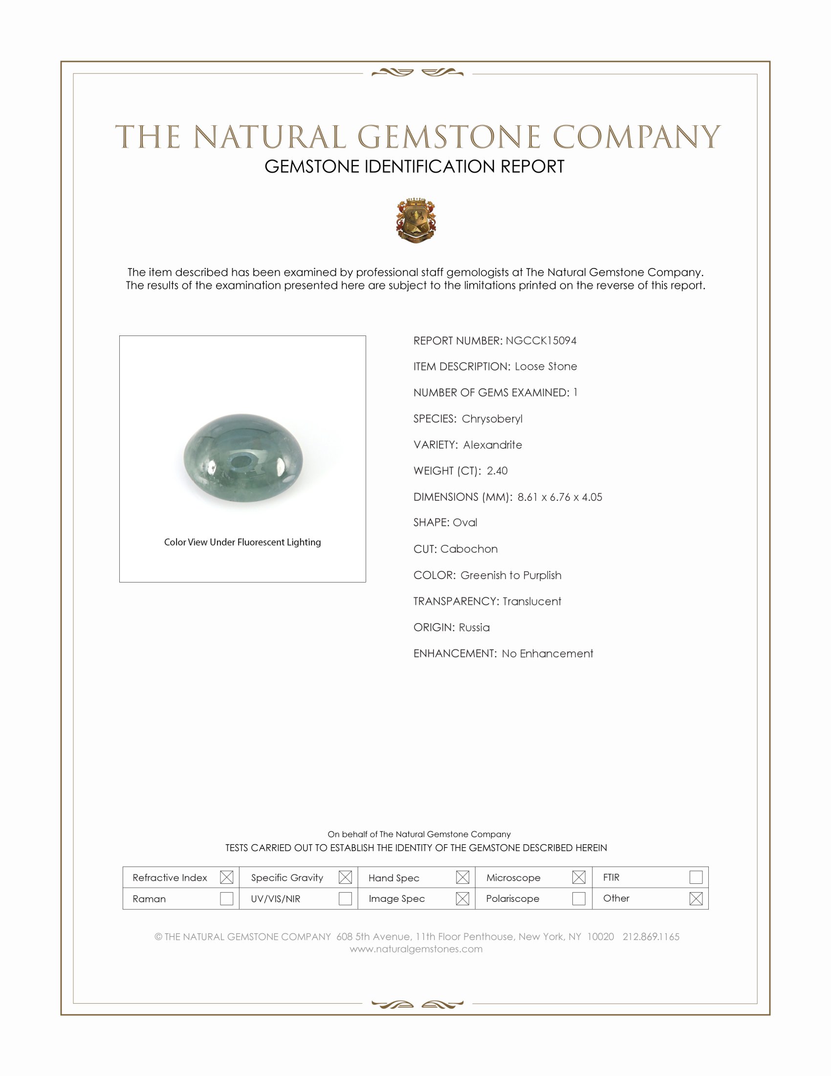 2.40 Ct. Cabochon Alexandrite from Russia