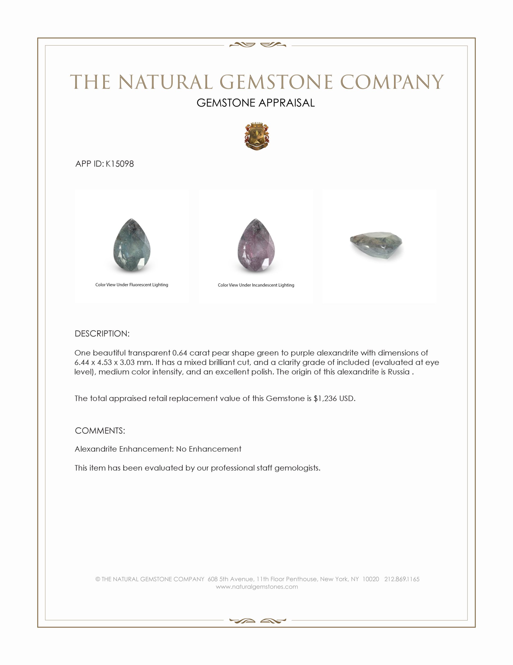 0.64 Ct. Alexandrite from Russia