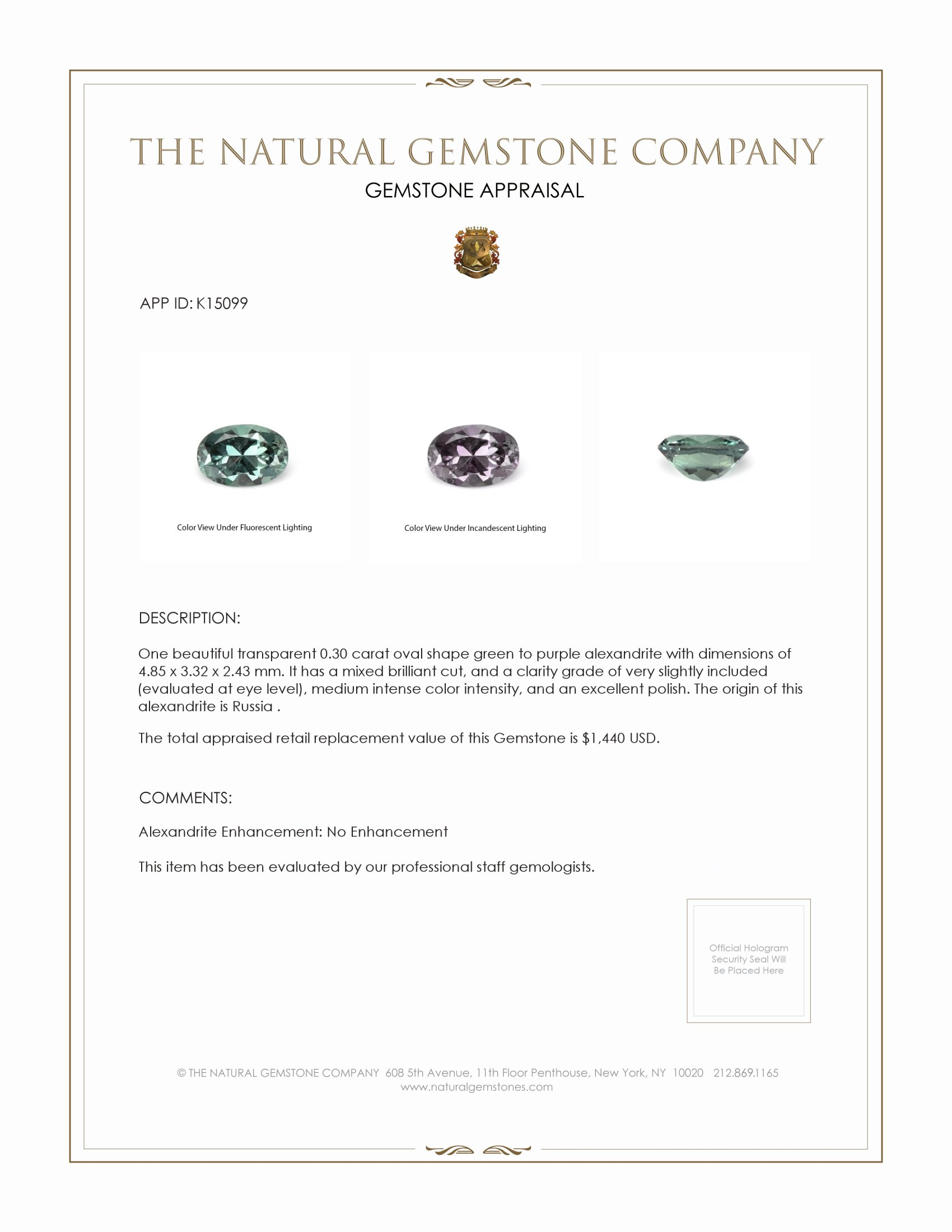 0.30 Ct. Alexandrite from Russia