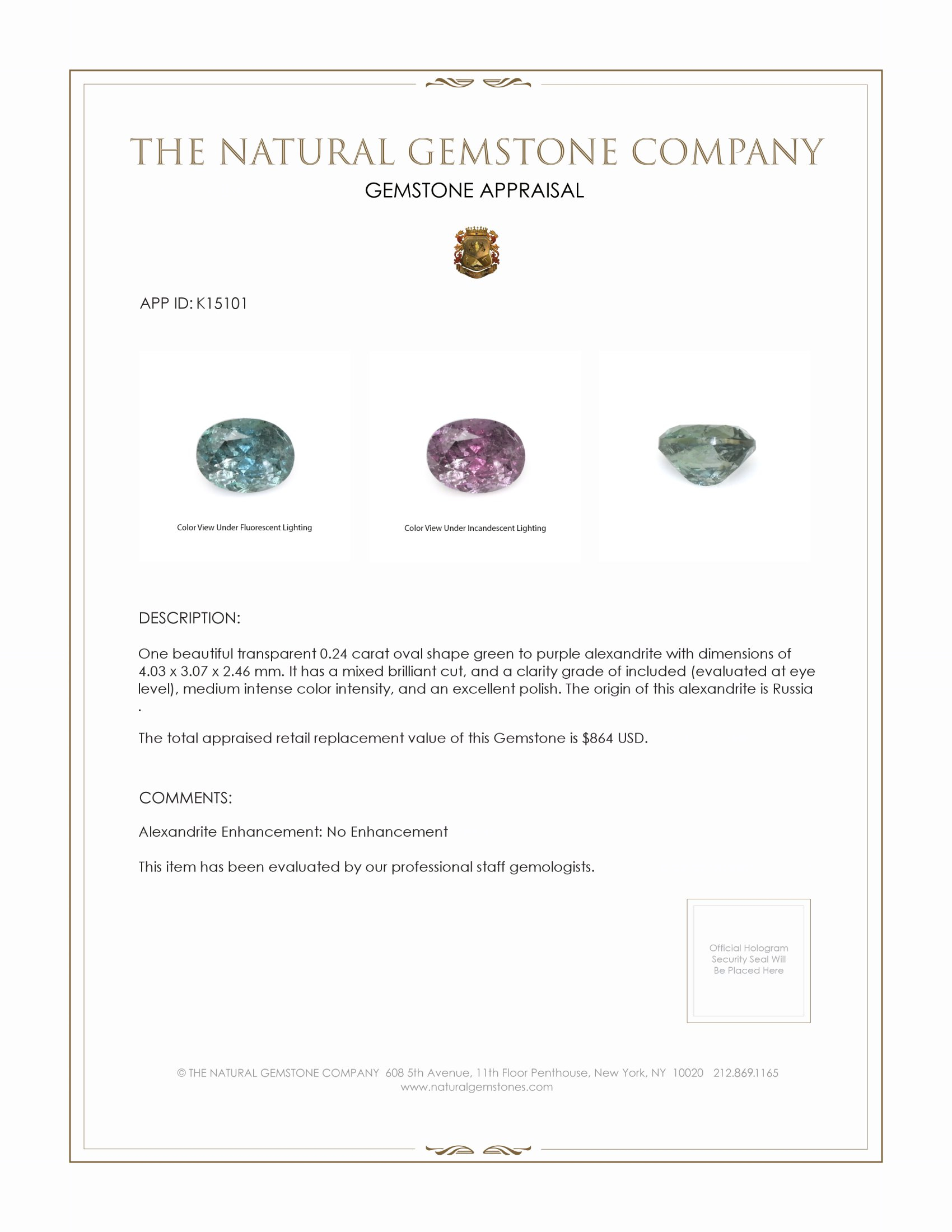 0.24 Ct. Alexandrite from Russia