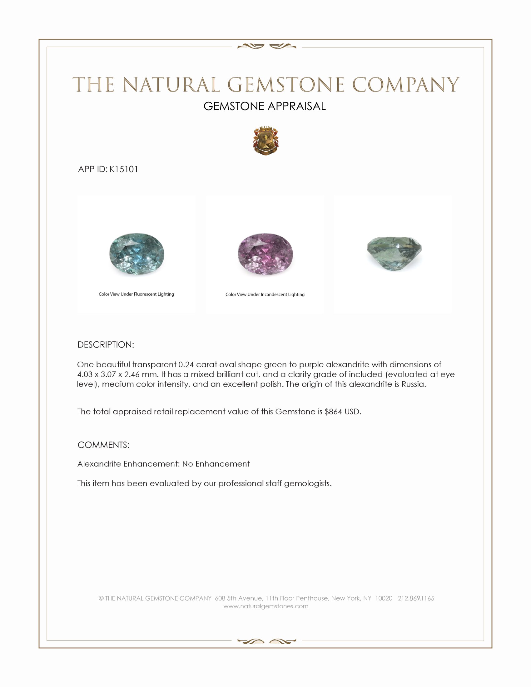 0.24 Ct. Alexandrite from Russia