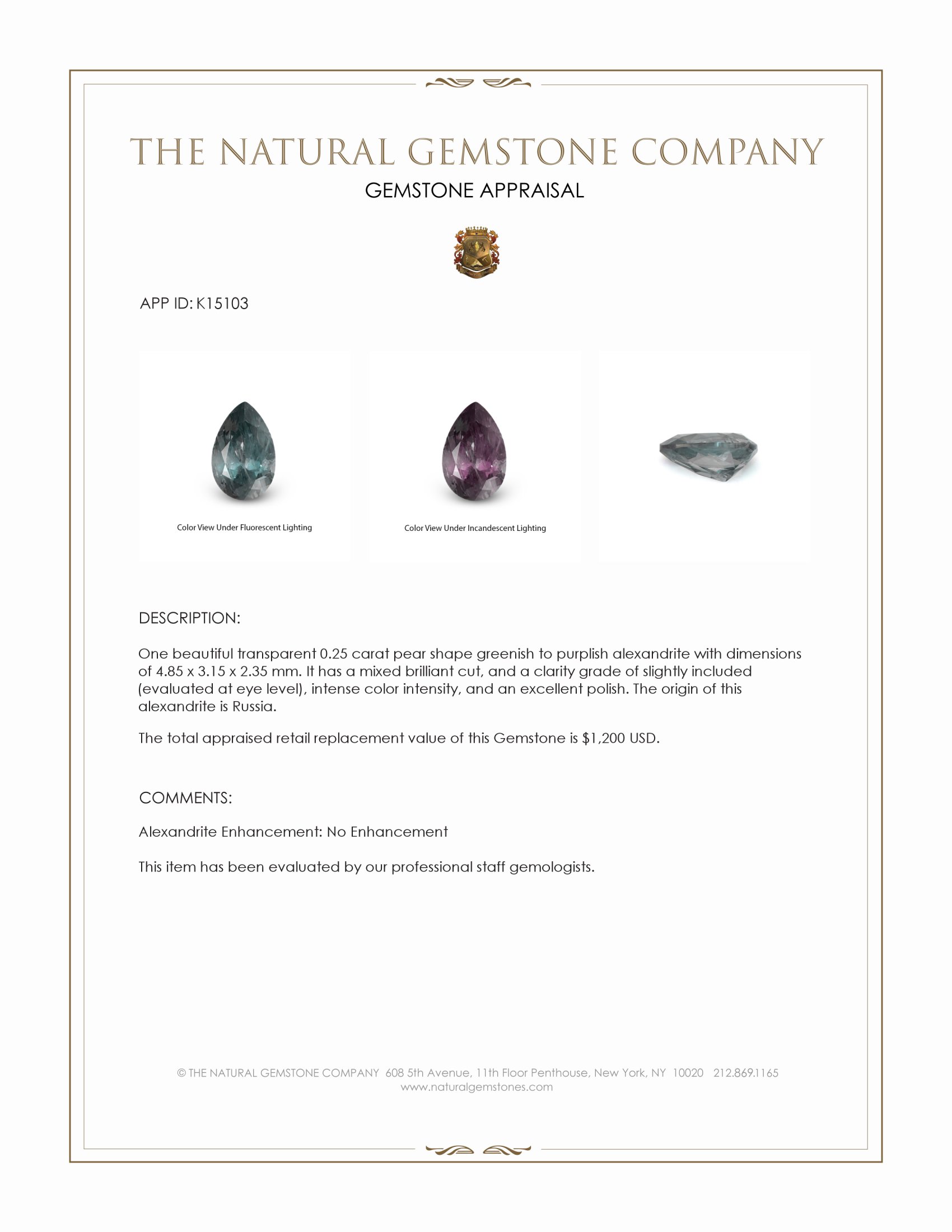 0.25 Ct. Alexandrite from Russia