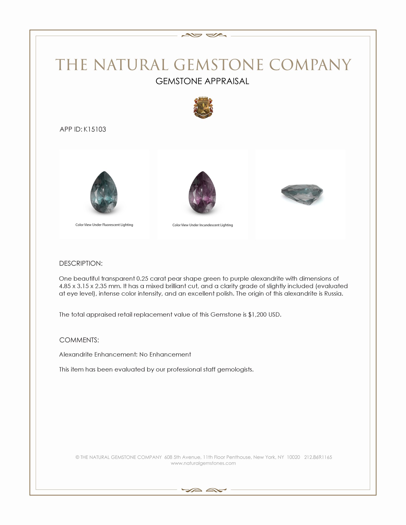 0.25 Ct. Alexandrite from Russia
