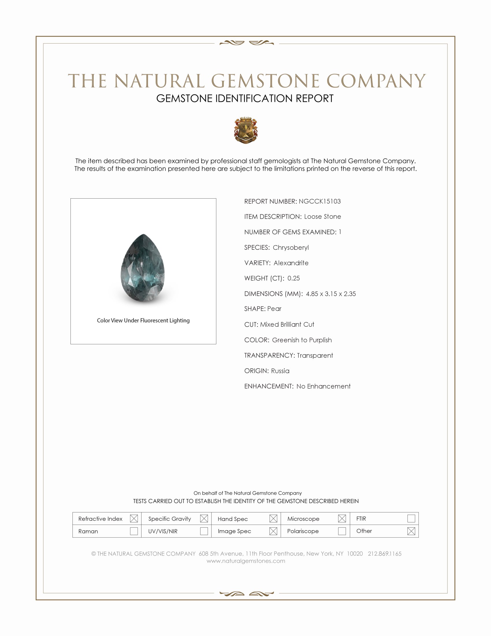 0.25 Ct. Alexandrite from Russia