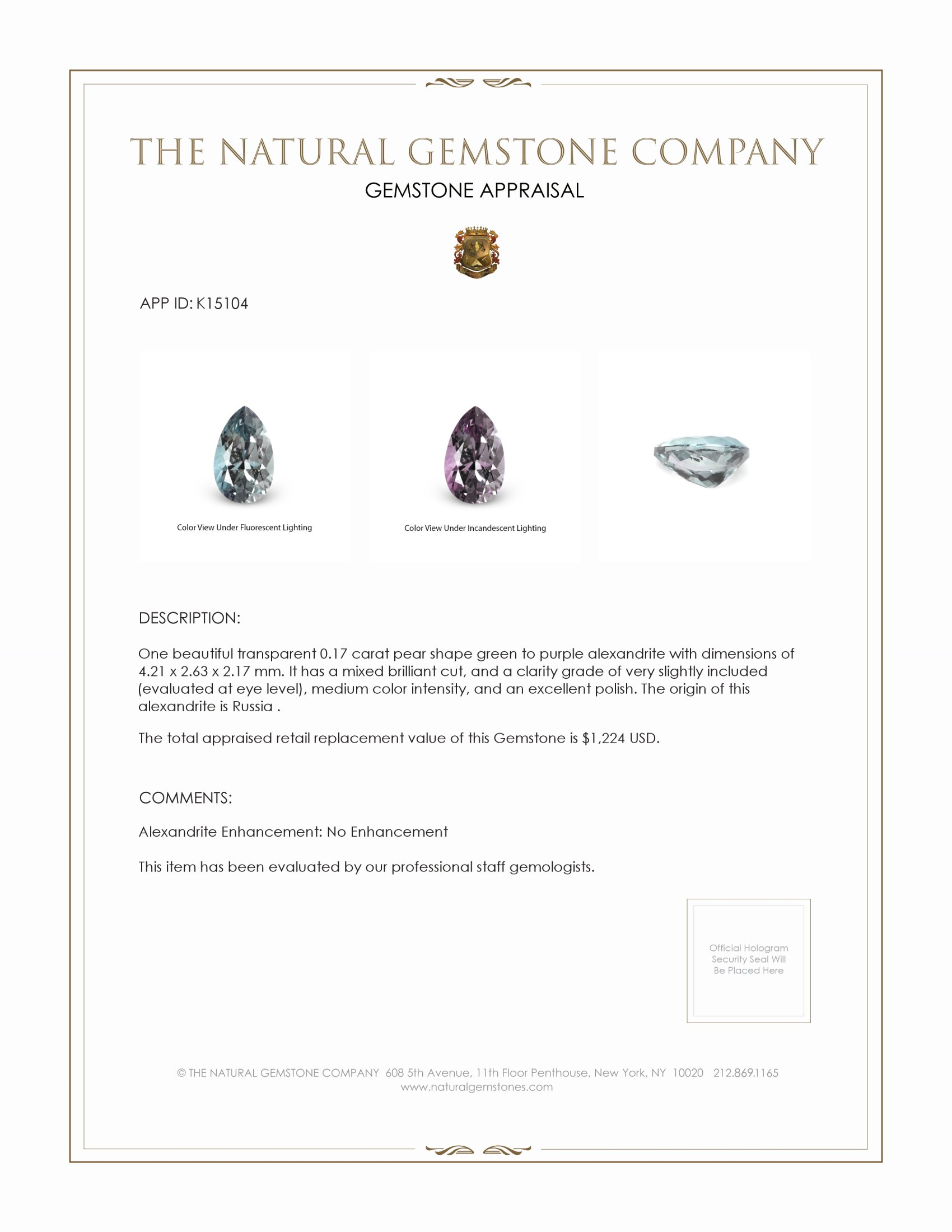 0.17 Ct. Alexandrite from Russia