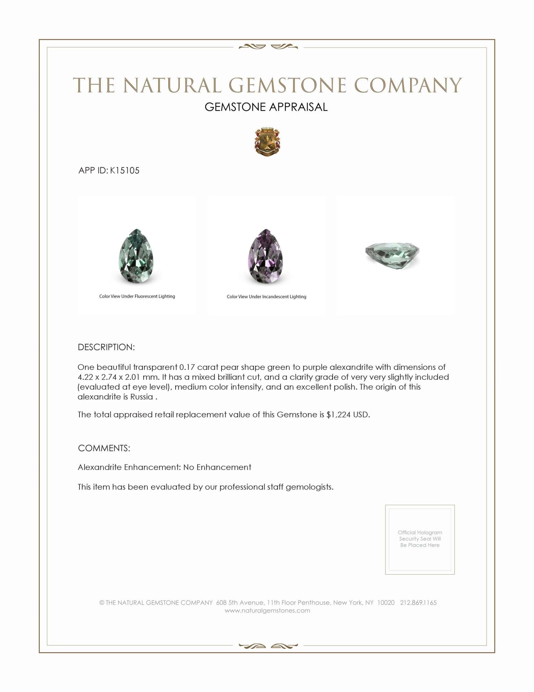 0.17 Ct. Alexandrite from Russia