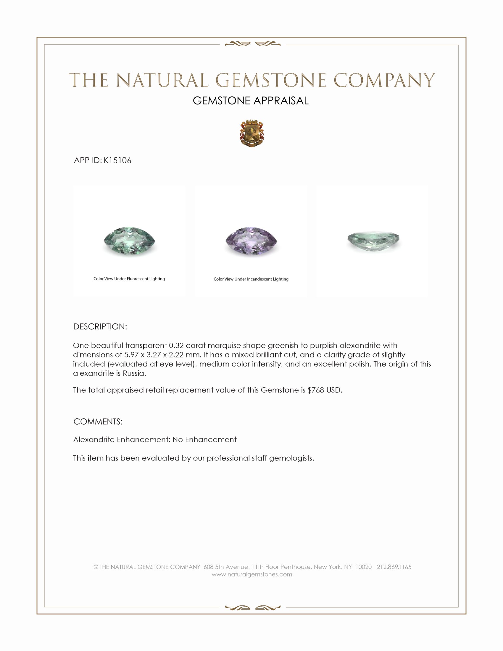 0.32 Ct. Alexandrite from Russia