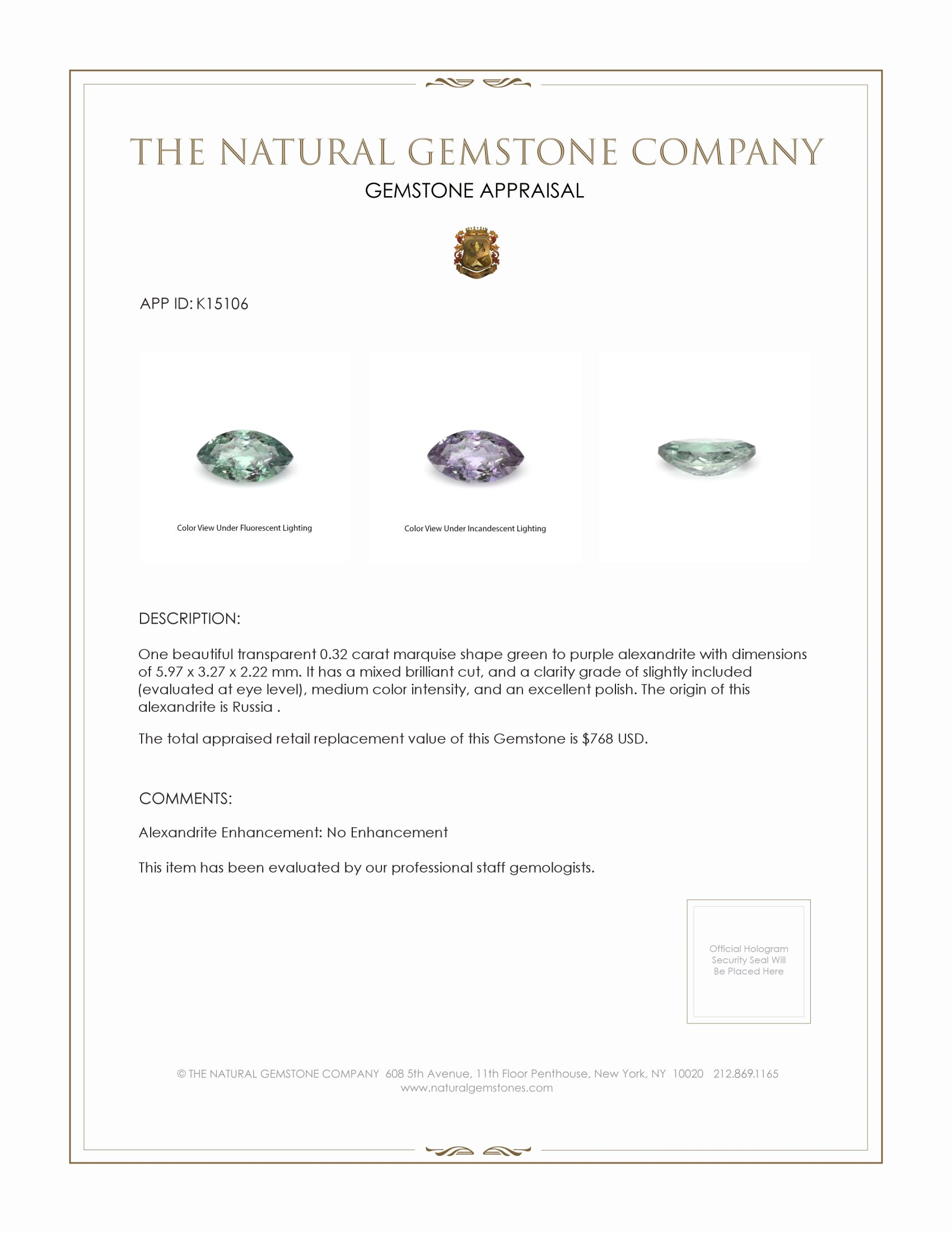 0.32 Ct. Alexandrite from Russia