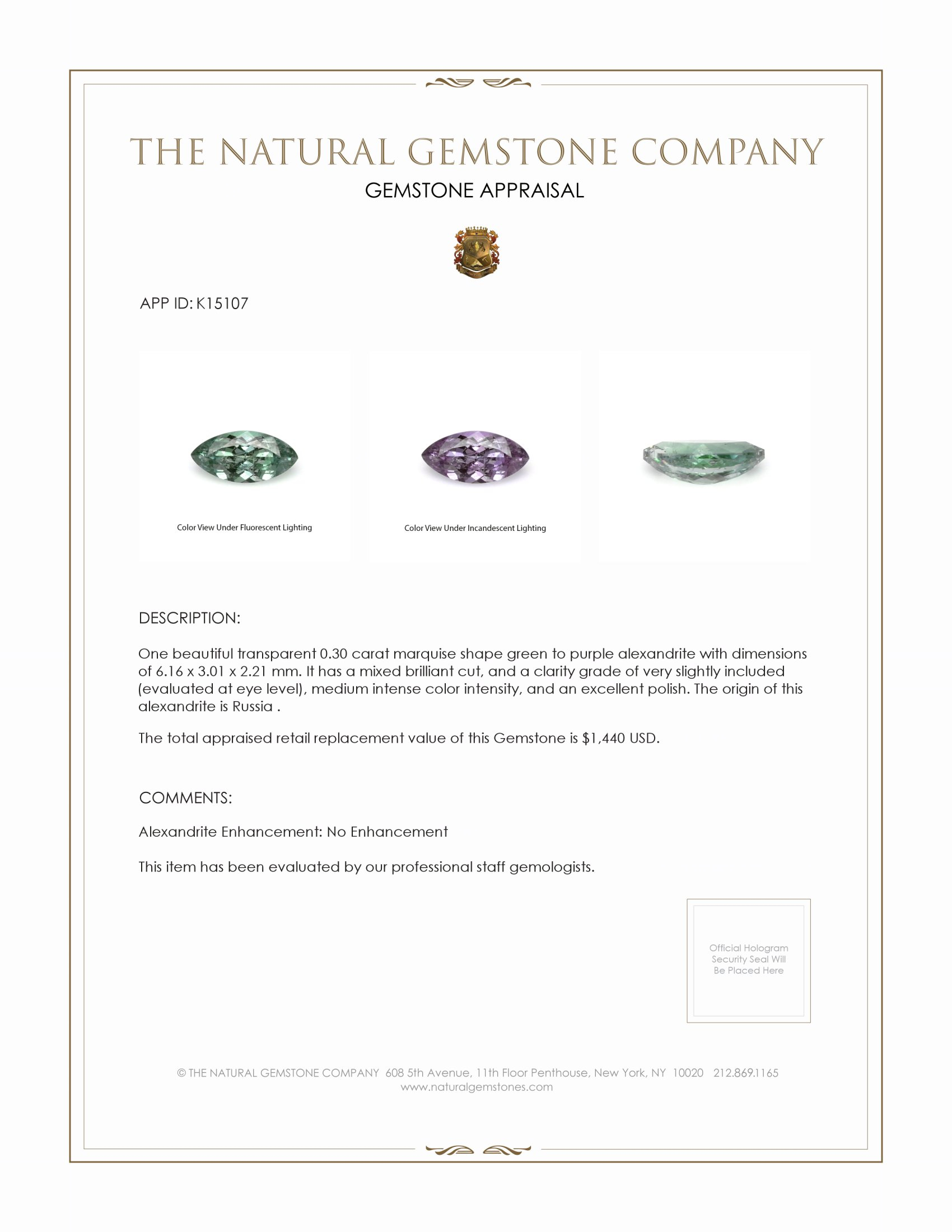 0.30 Ct. Alexandrite from Russia