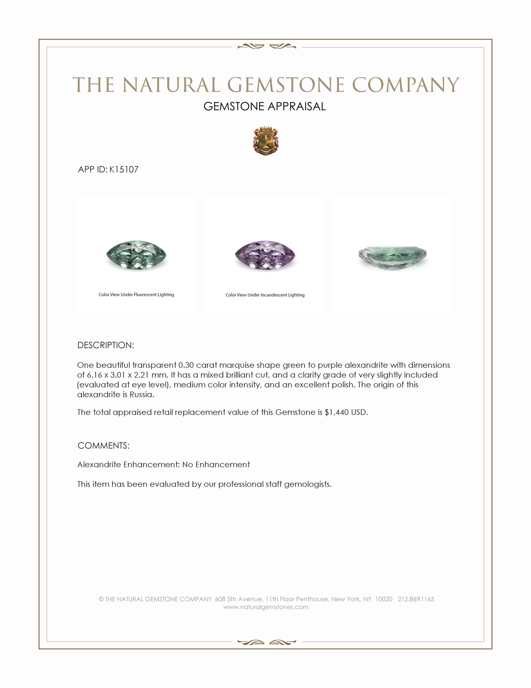 0.30 Ct. Alexandrite from Russia