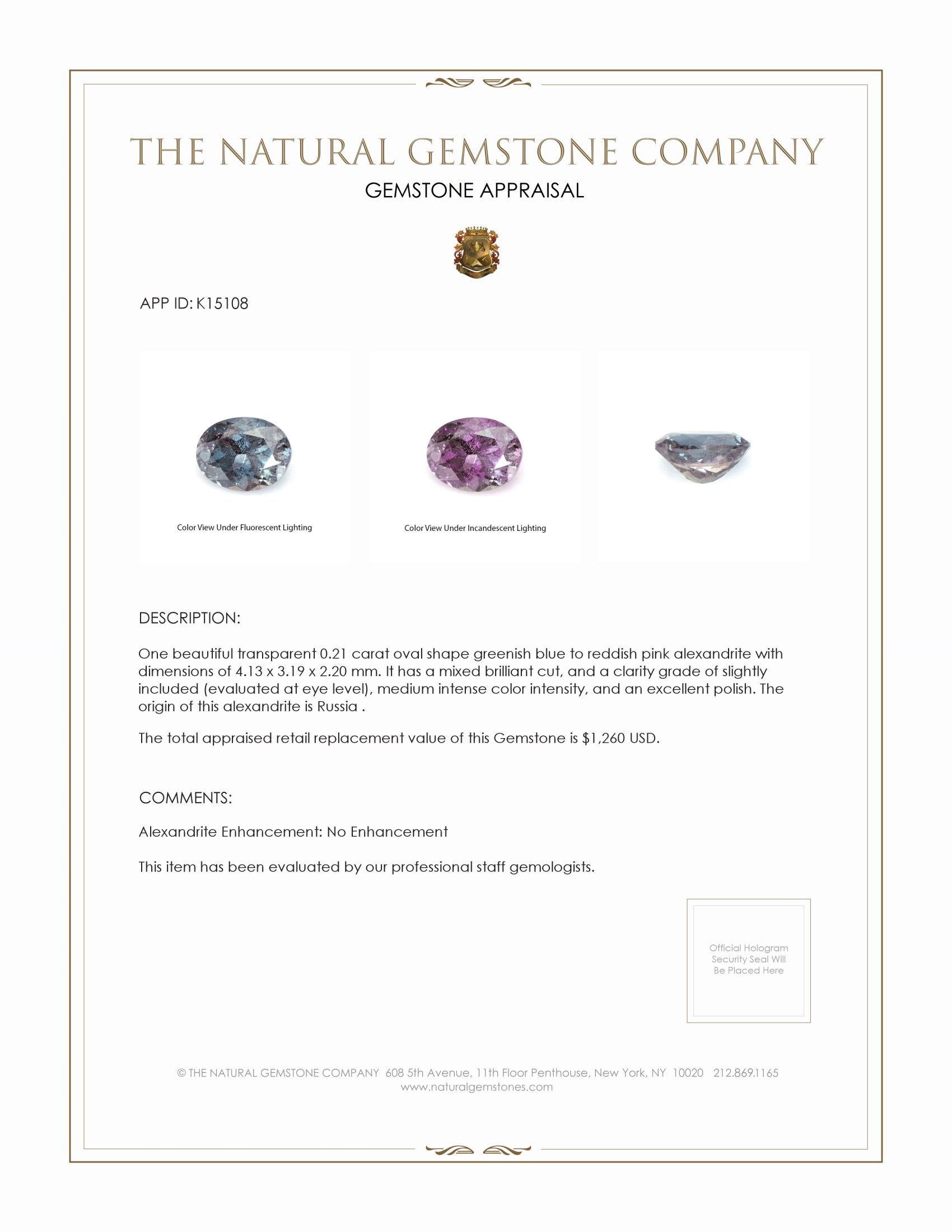 0.21 Ct. Alexandrite from Russia