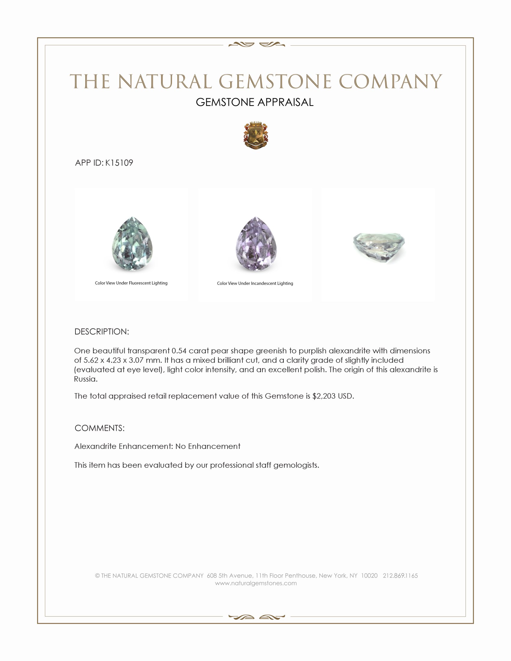 0.54 Ct. Alexandrite from Russia