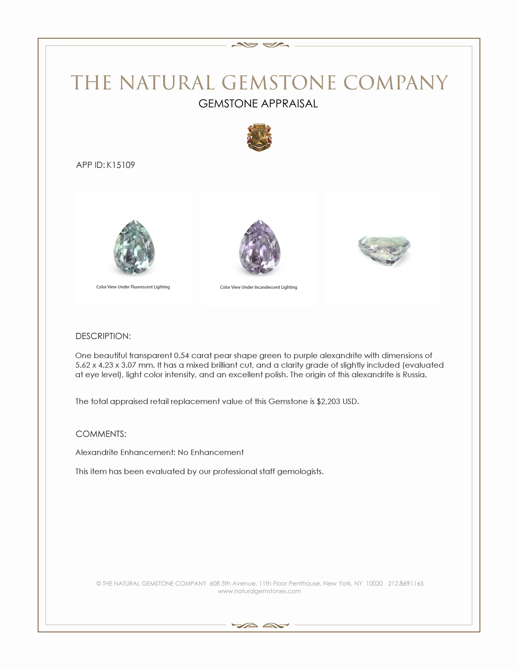 0.54 Ct. Alexandrite from Russia