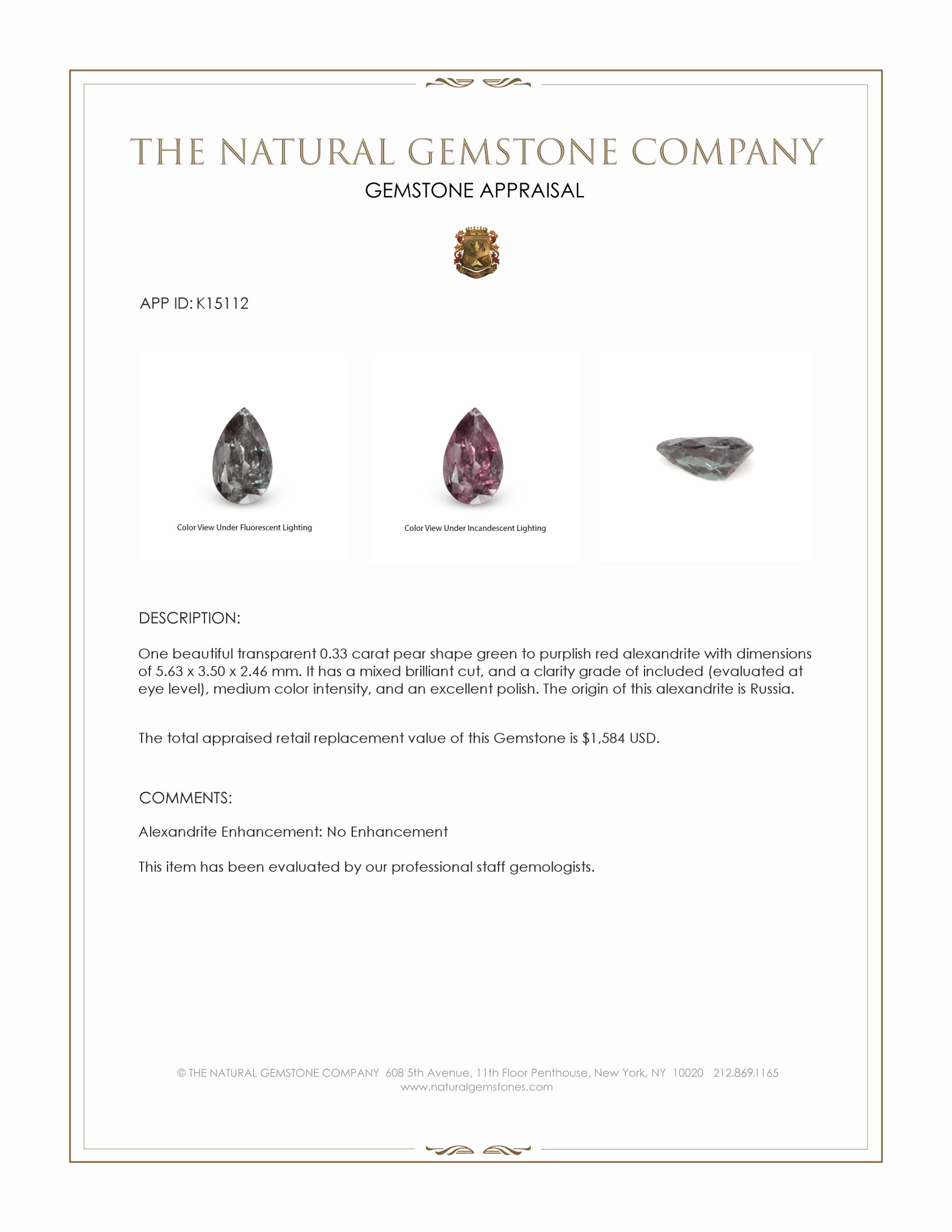 0.33 Ct. Alexandrite from Russia