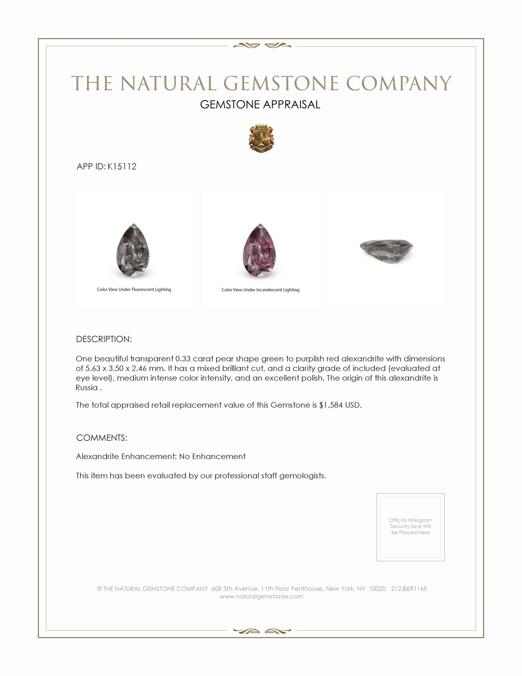 0.33 Ct. Alexandrite from Russia