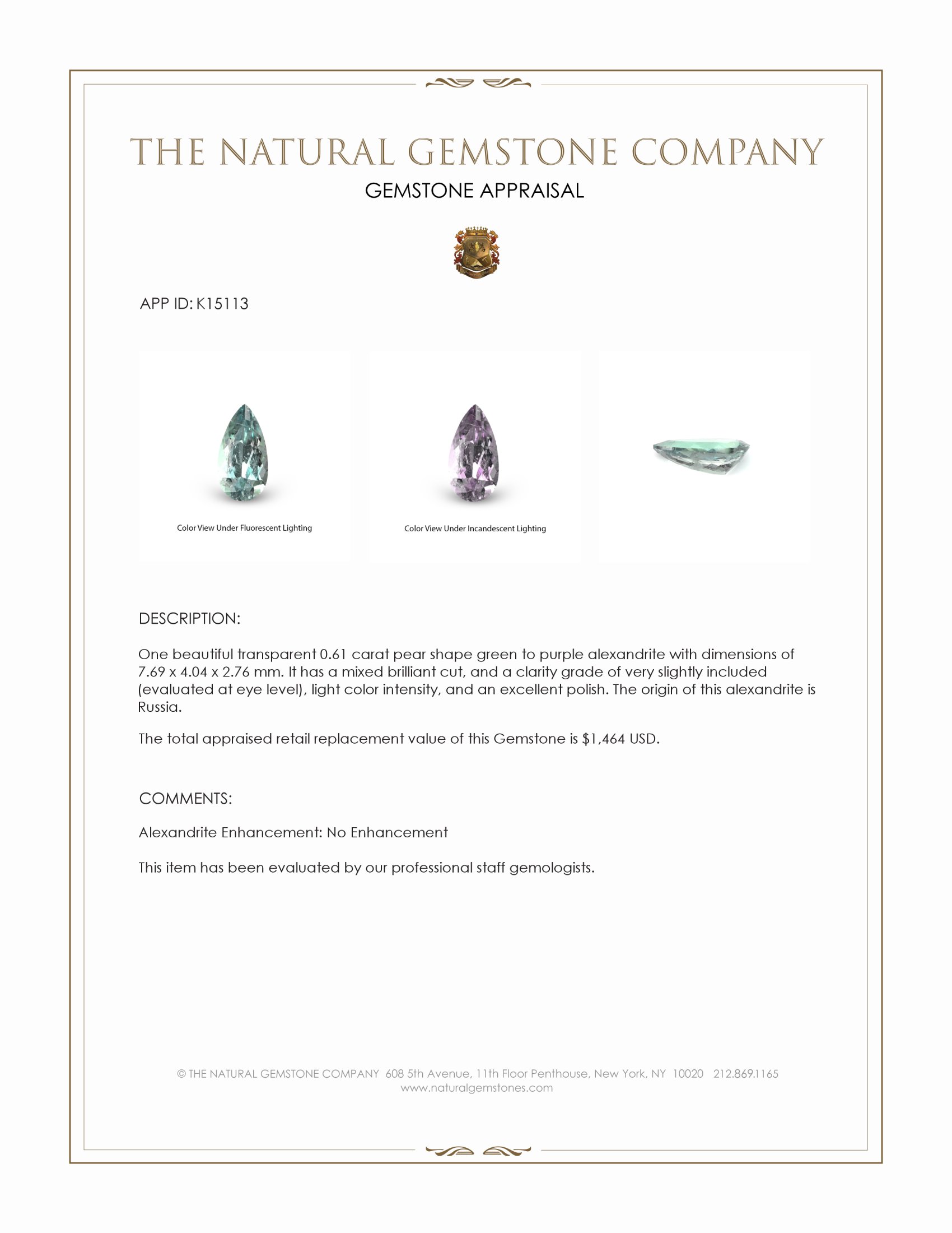 0.61 Ct. Alexandrite from Russia