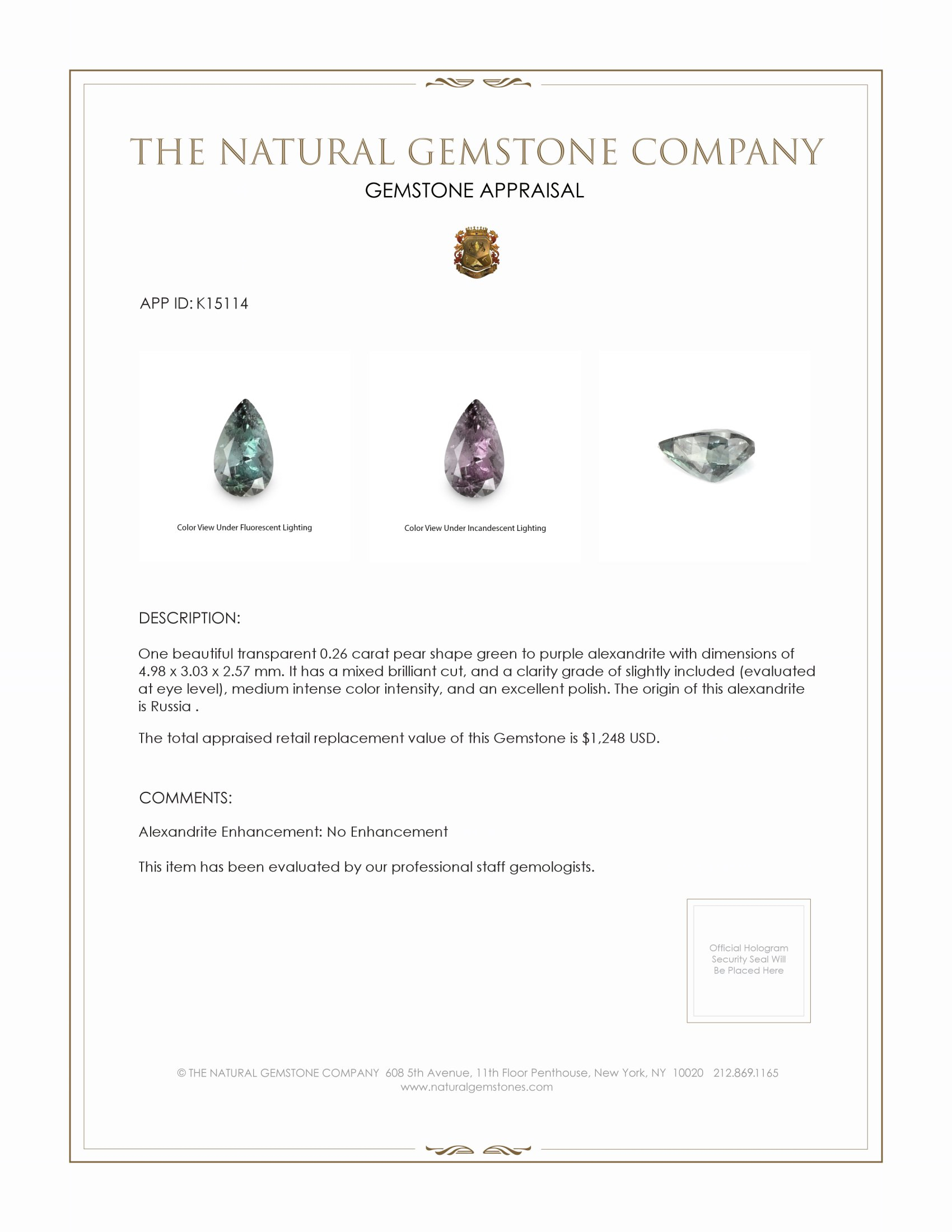 0.26 Ct. Alexandrite from Russia