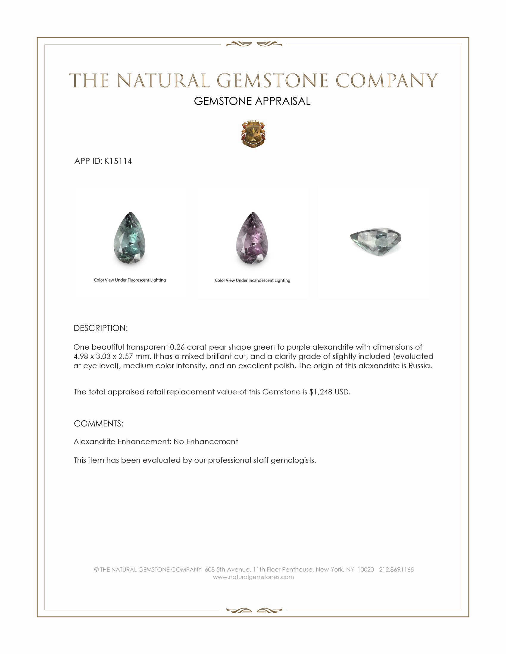 0.26 Ct. Alexandrite from Russia