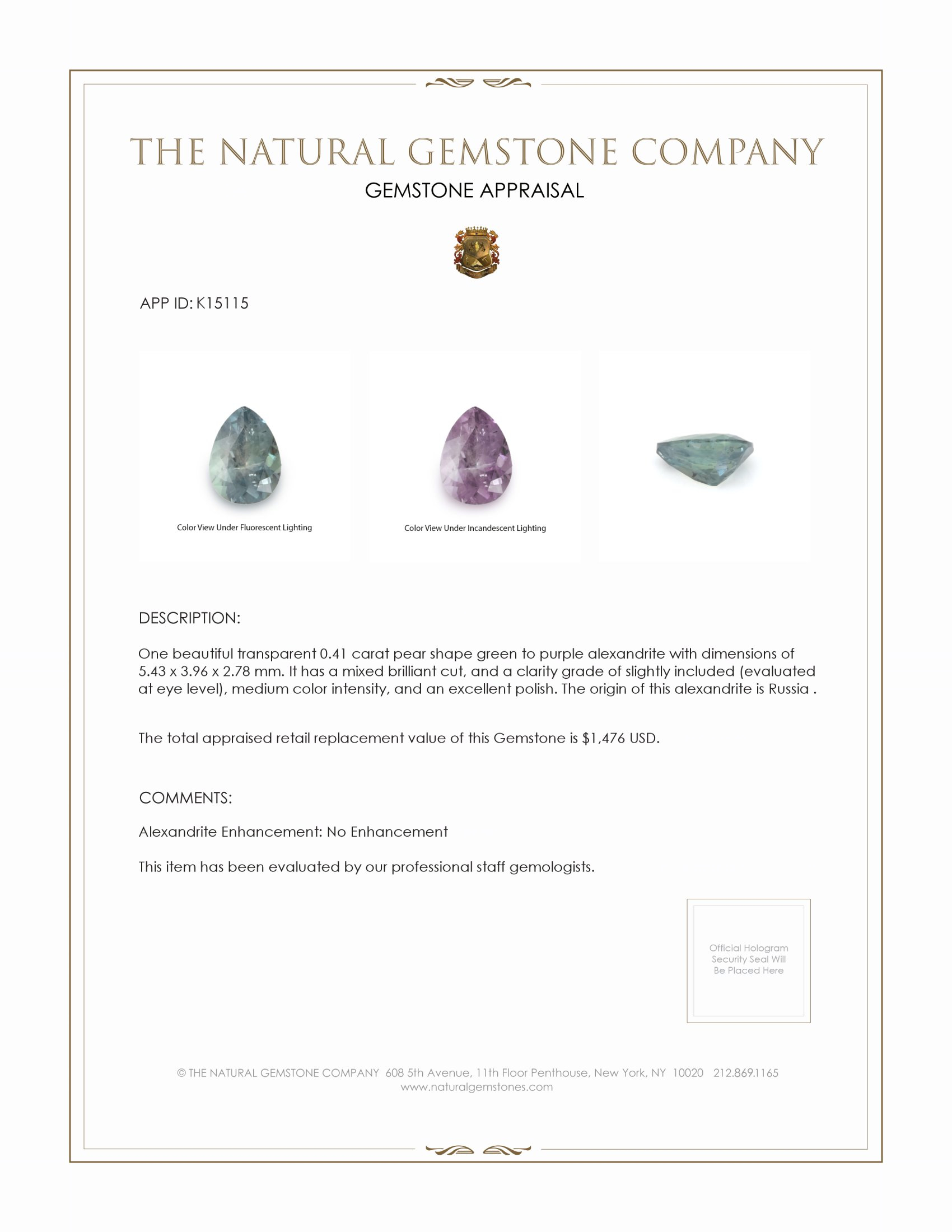 0.41 Ct. Alexandrite from Russia