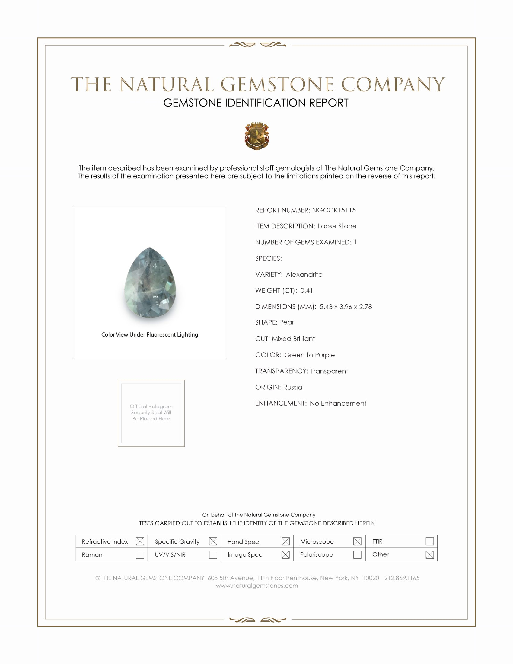 0.41 Ct. Alexandrite from Russia