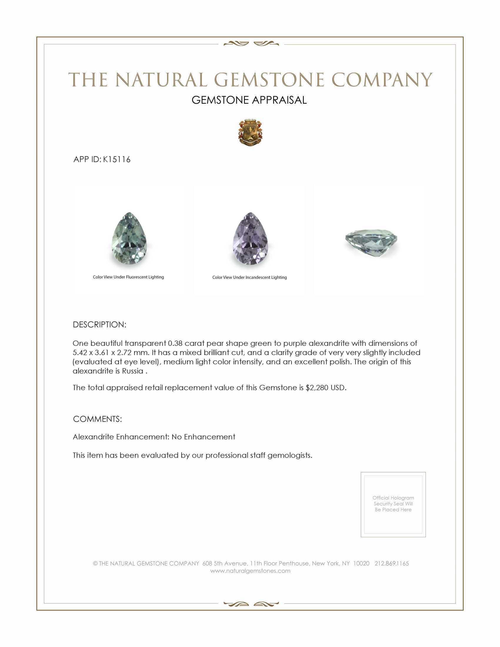 0.38 Ct. Alexandrite from Russia