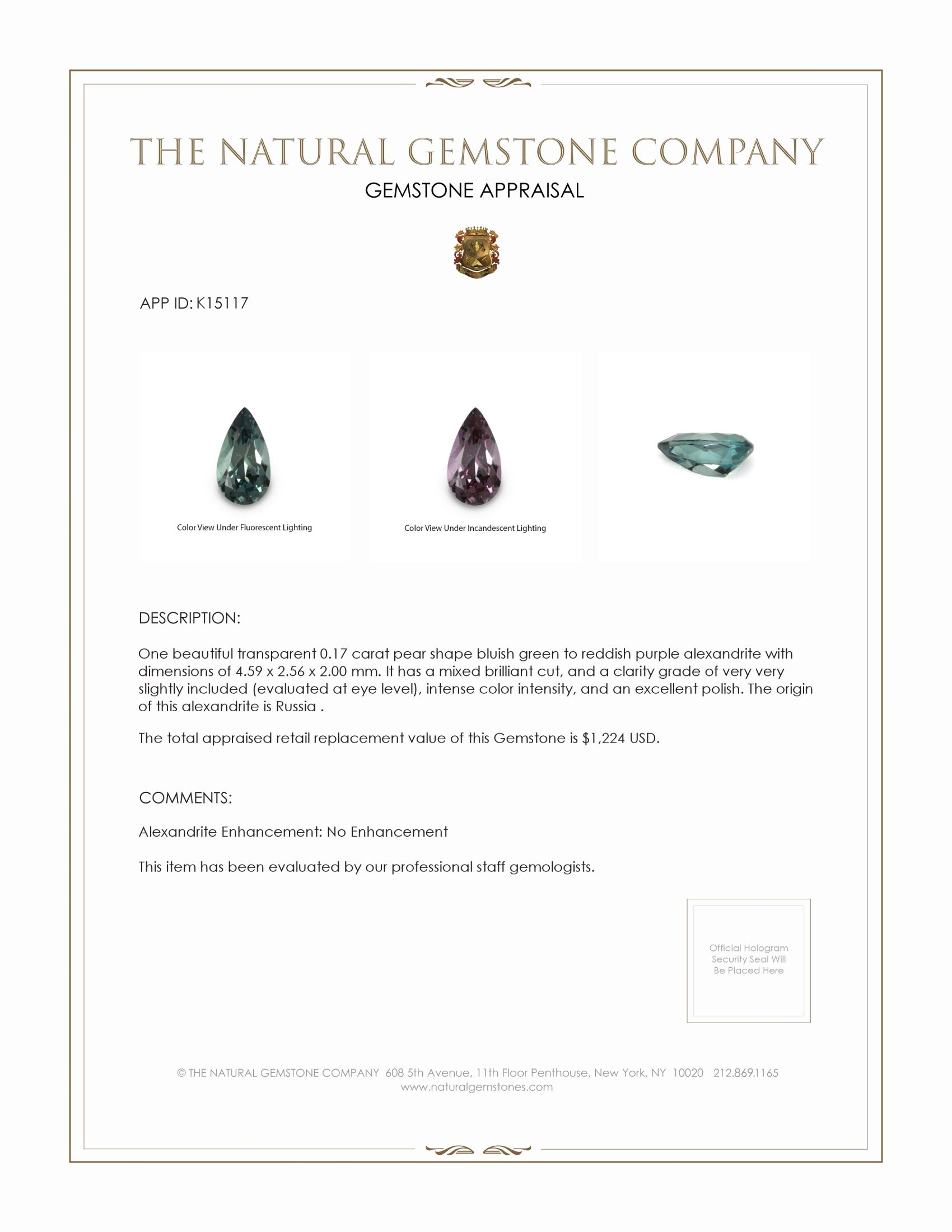 0.17 Ct. Alexandrite from Russia