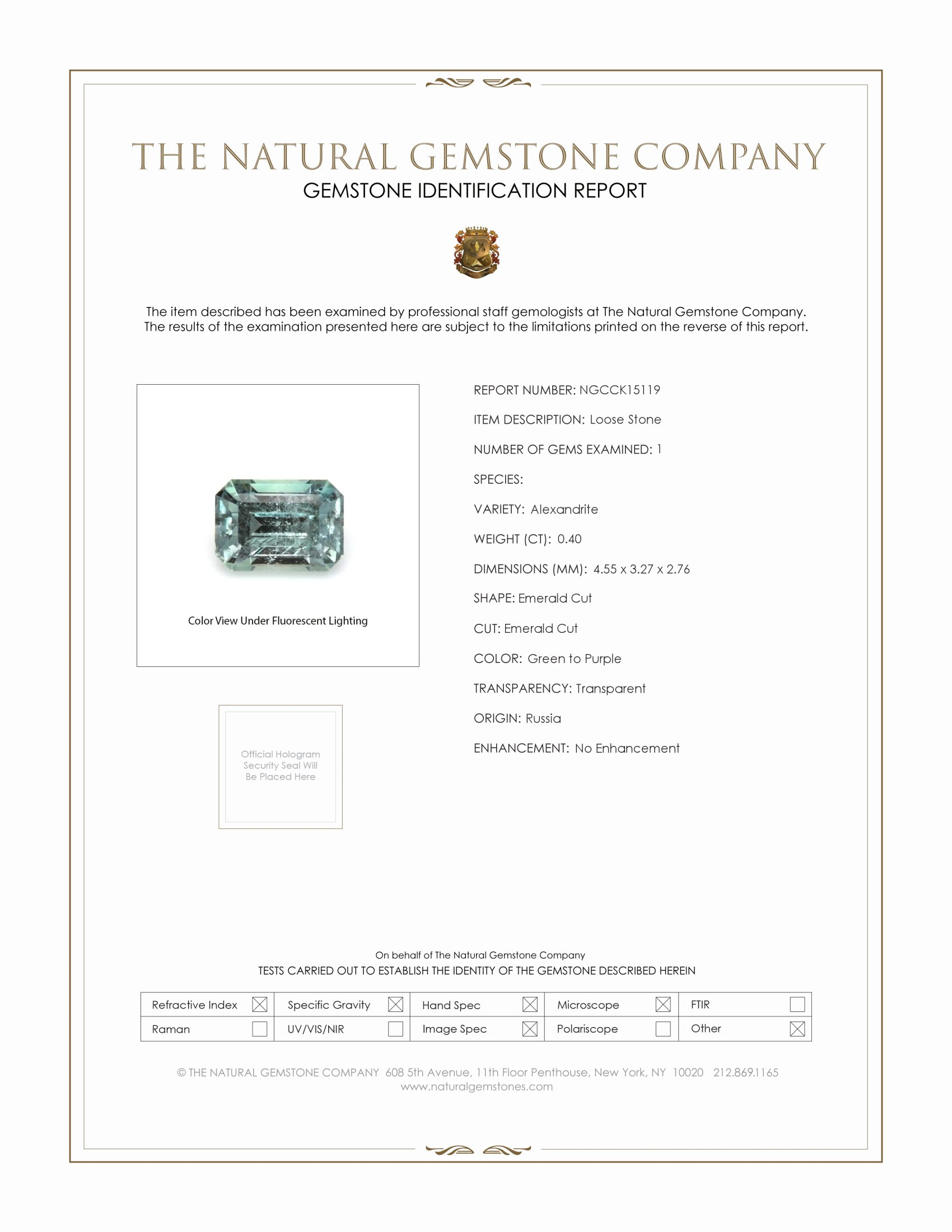 0.40 Ct. Alexandrite from Russia