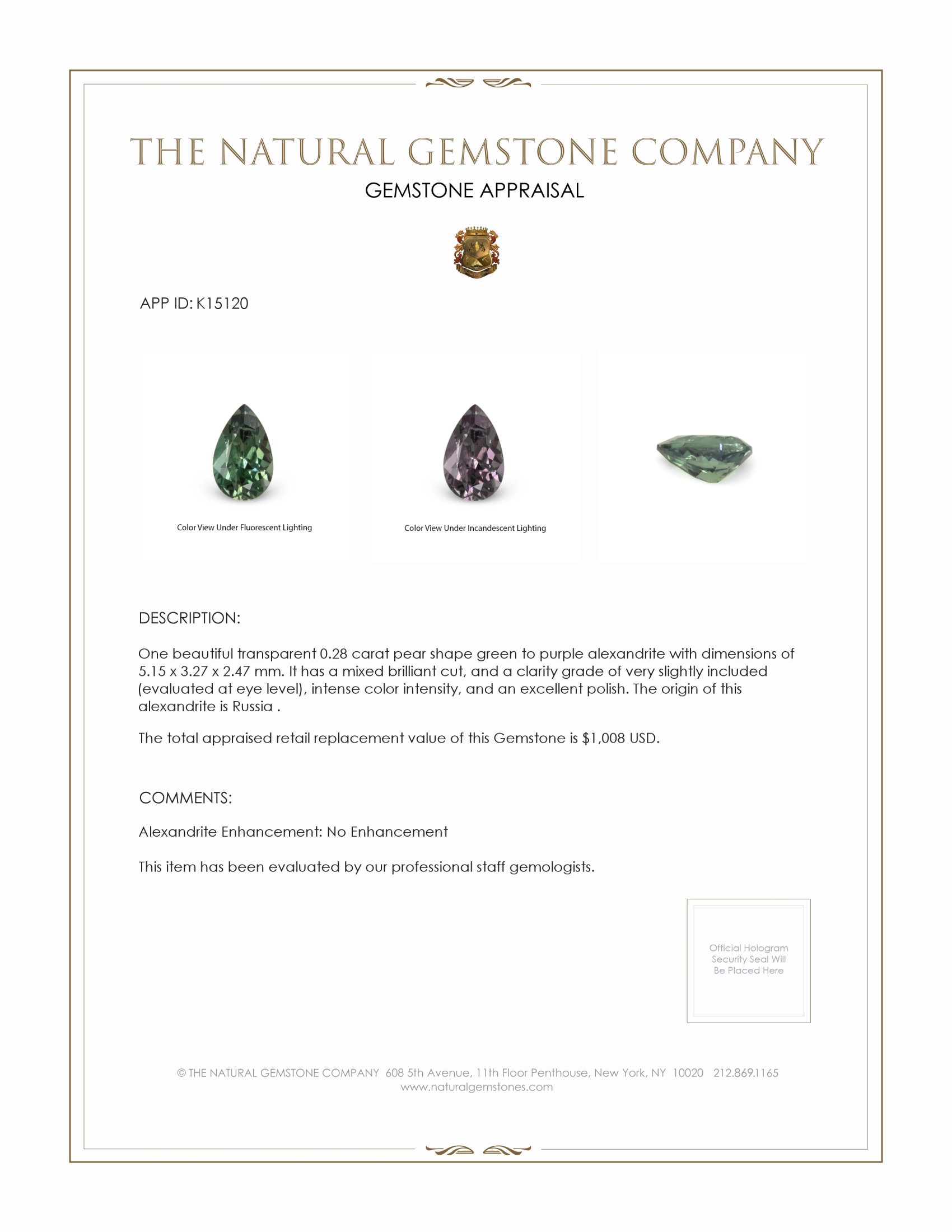 0.28 Ct. Alexandrite from Russia