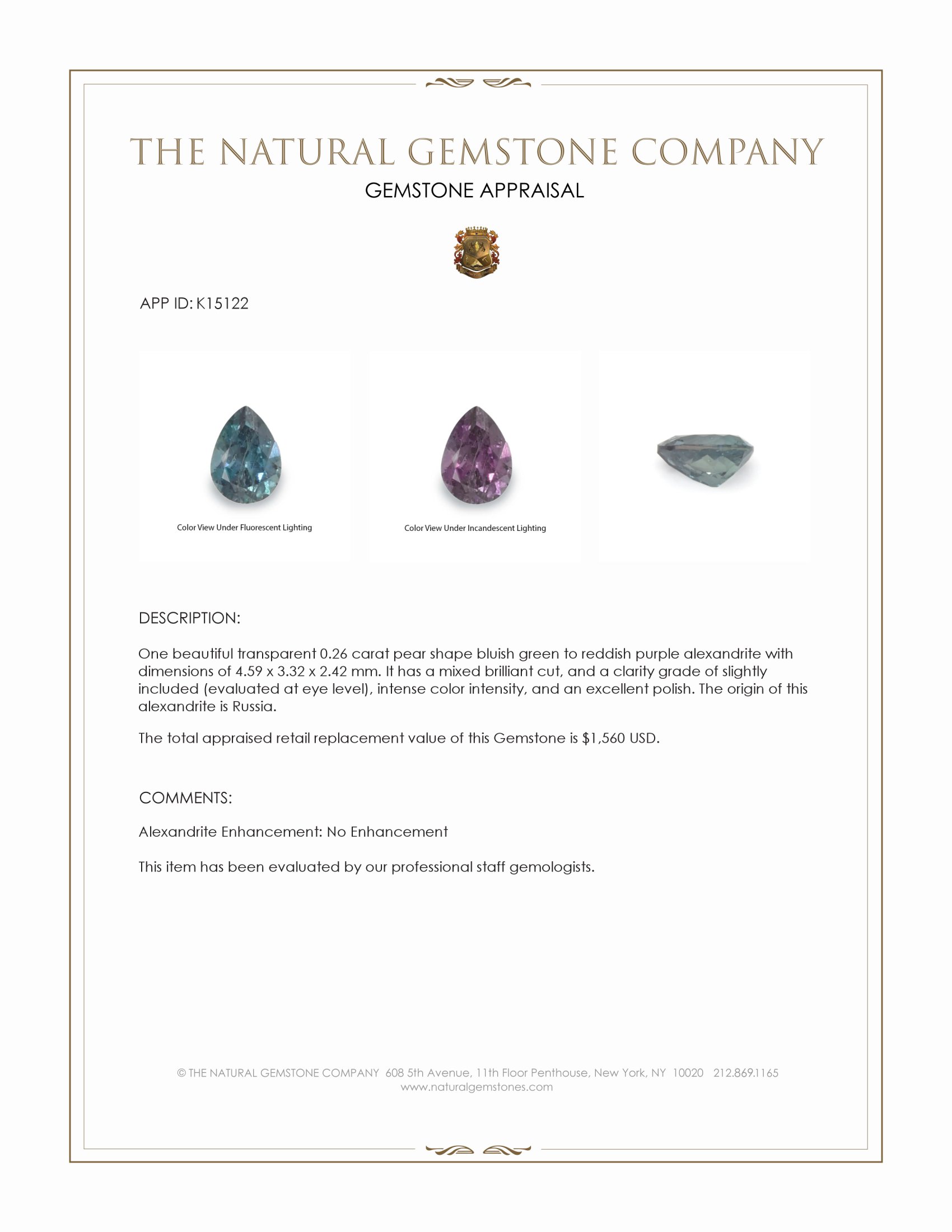 0.26 Ct. Alexandrite from Russia
