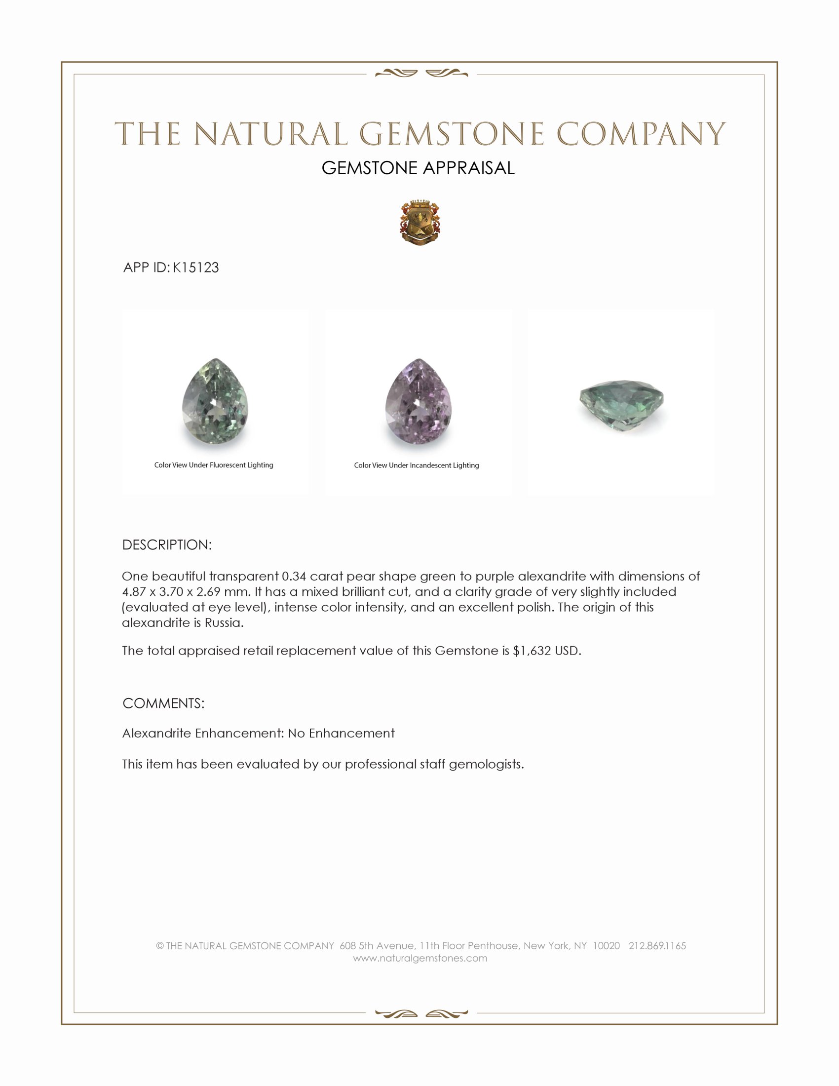 0.34 Ct. Alexandrite from Russia