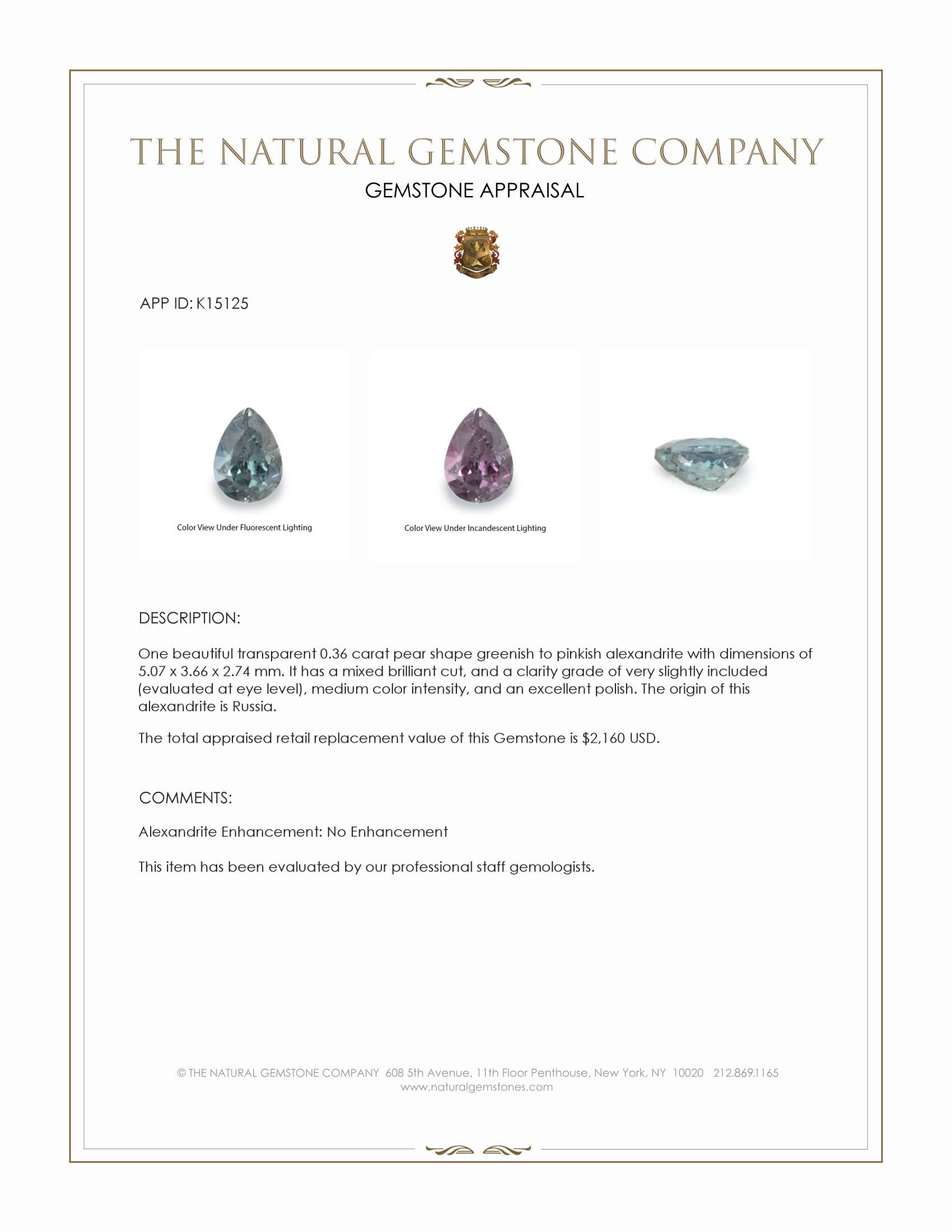 0.36 Ct. Alexandrite from Russia