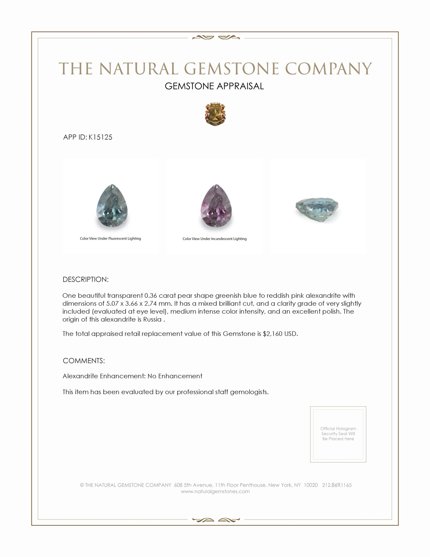 0.36 Ct. Alexandrite from Russia