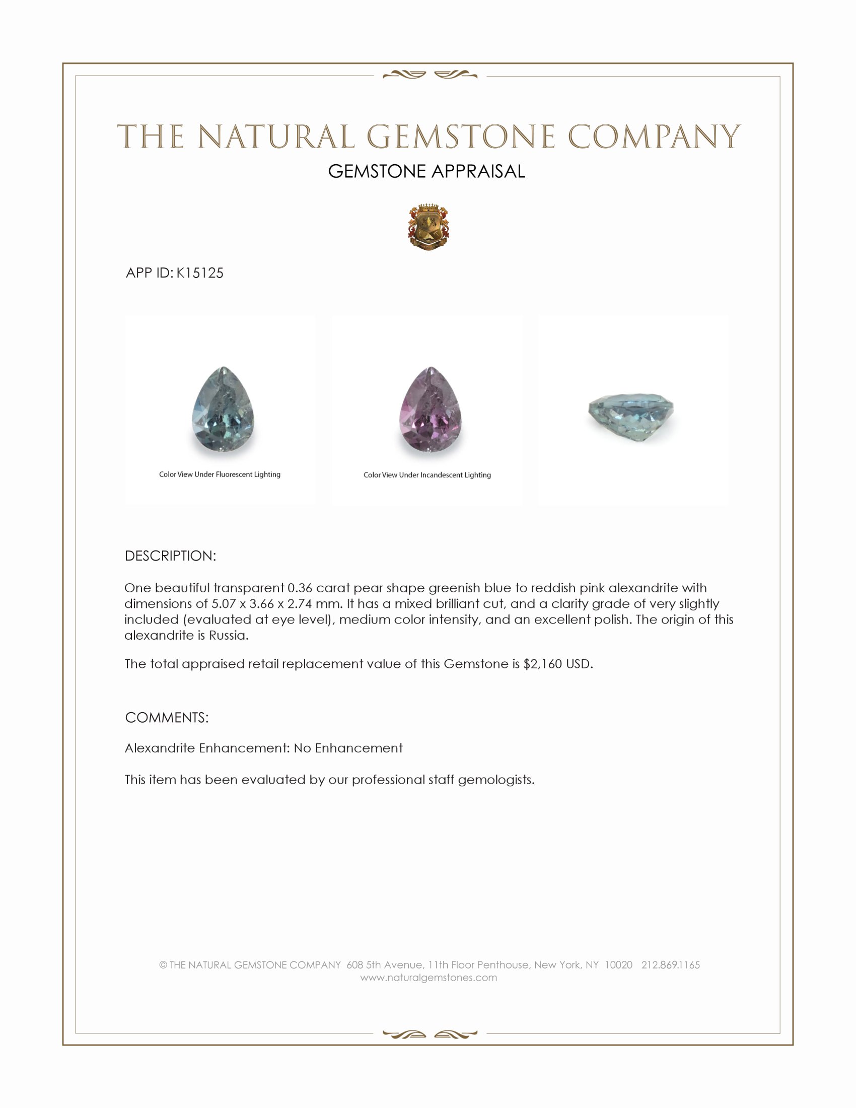 0.36 Ct. Alexandrite from Russia