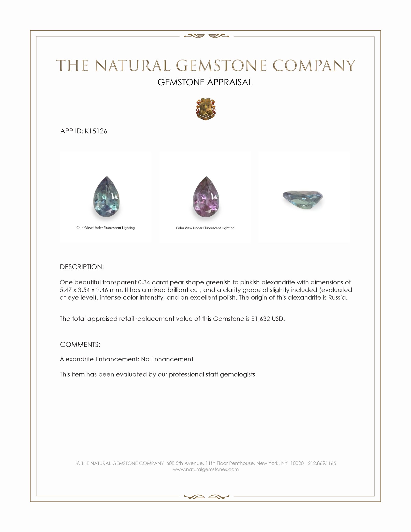 0.34 Ct. Alexandrite from Russia