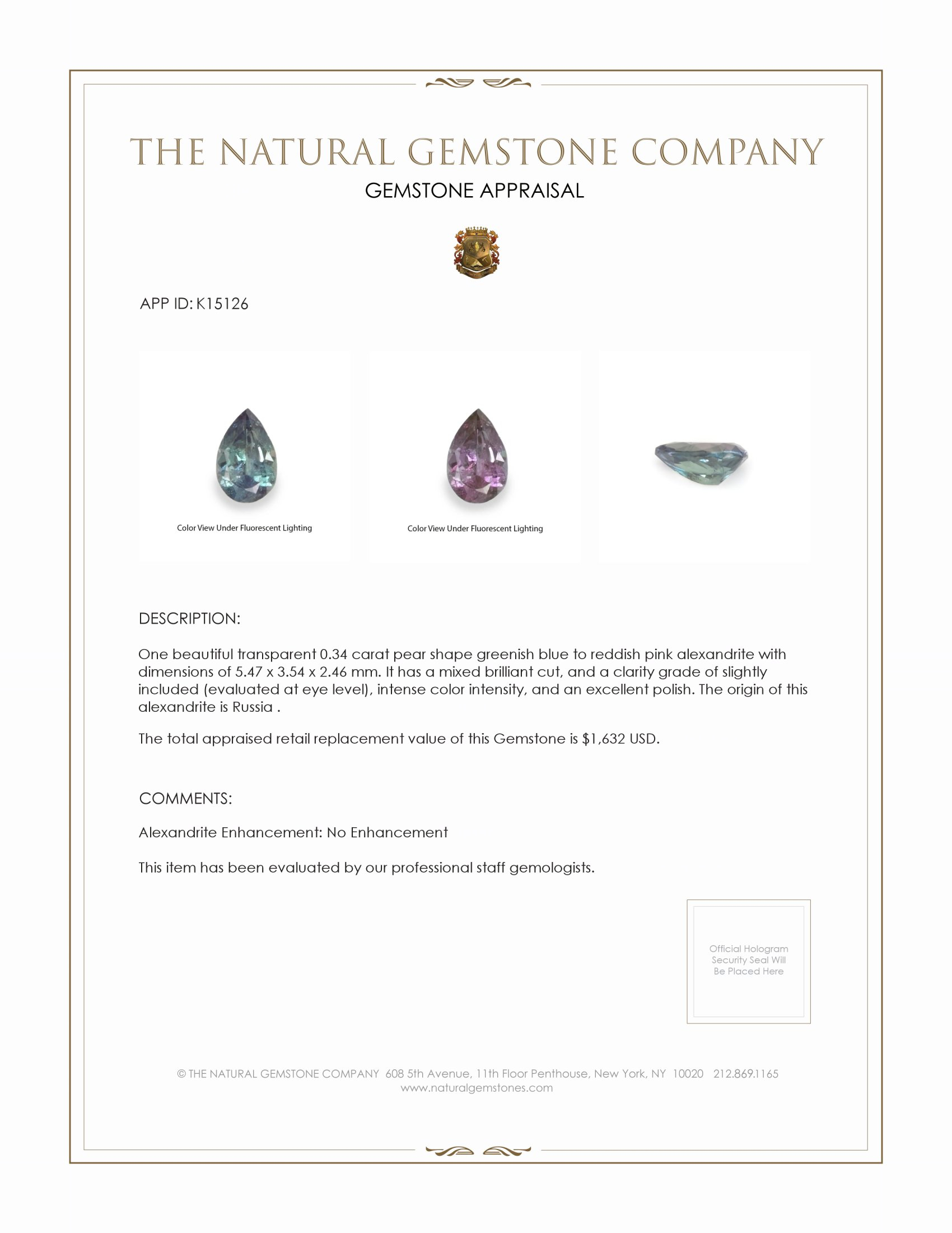 0.34 Ct. Alexandrite from Russia