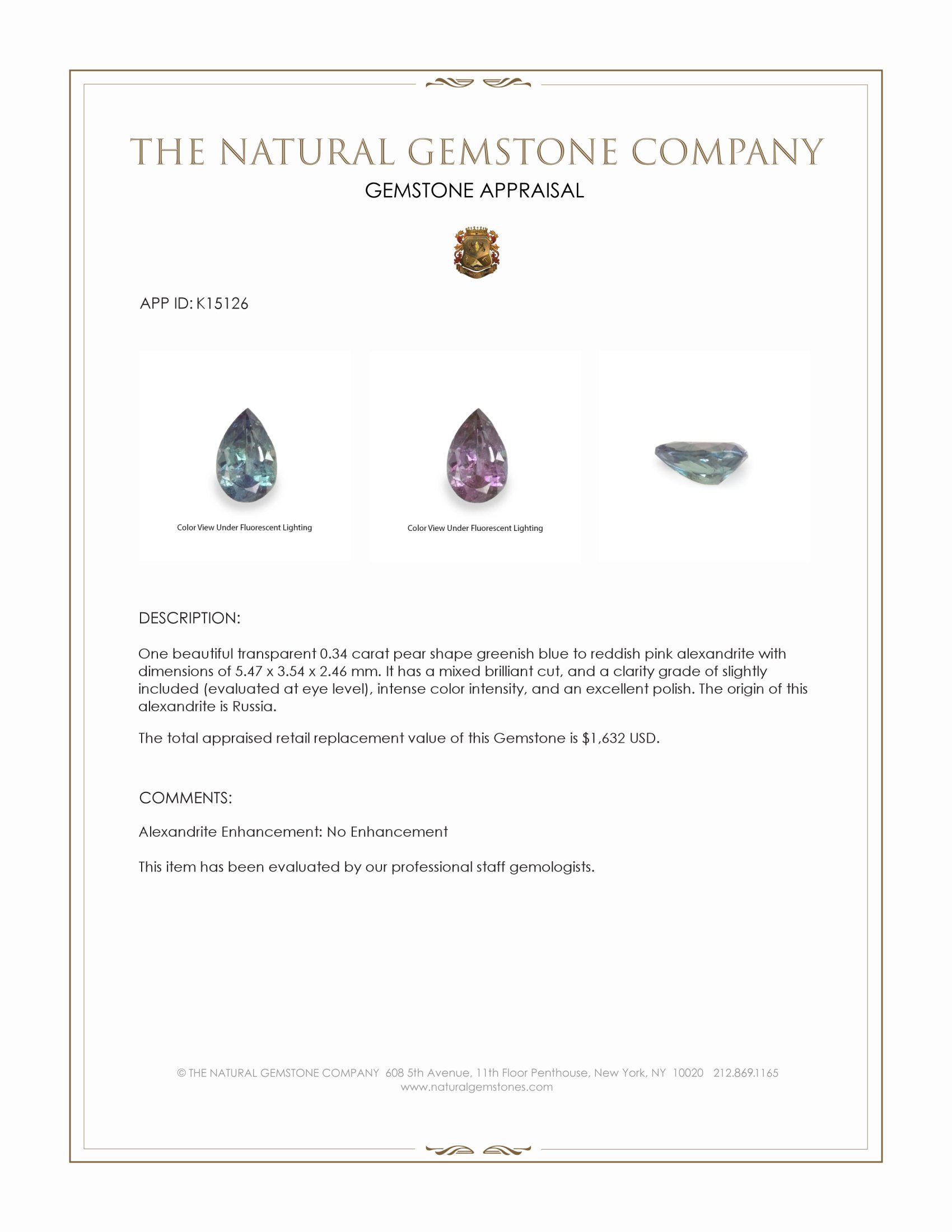 0.34 Ct. Alexandrite from Russia